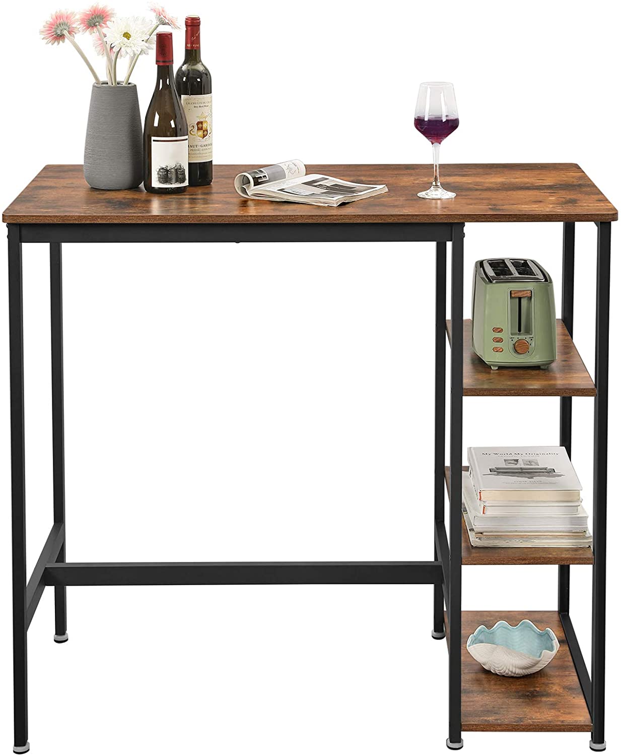 Table de bar Isolde 109x60 avec 3 étagères - brun/noir - Image 3