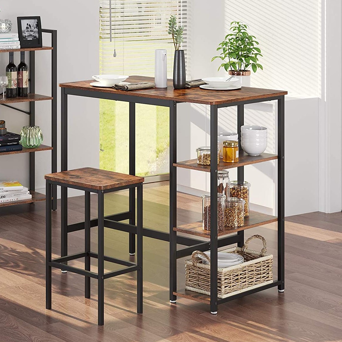 Table de bar Isolde 109x60 avec 3 étagères - brun/noir - Image 1