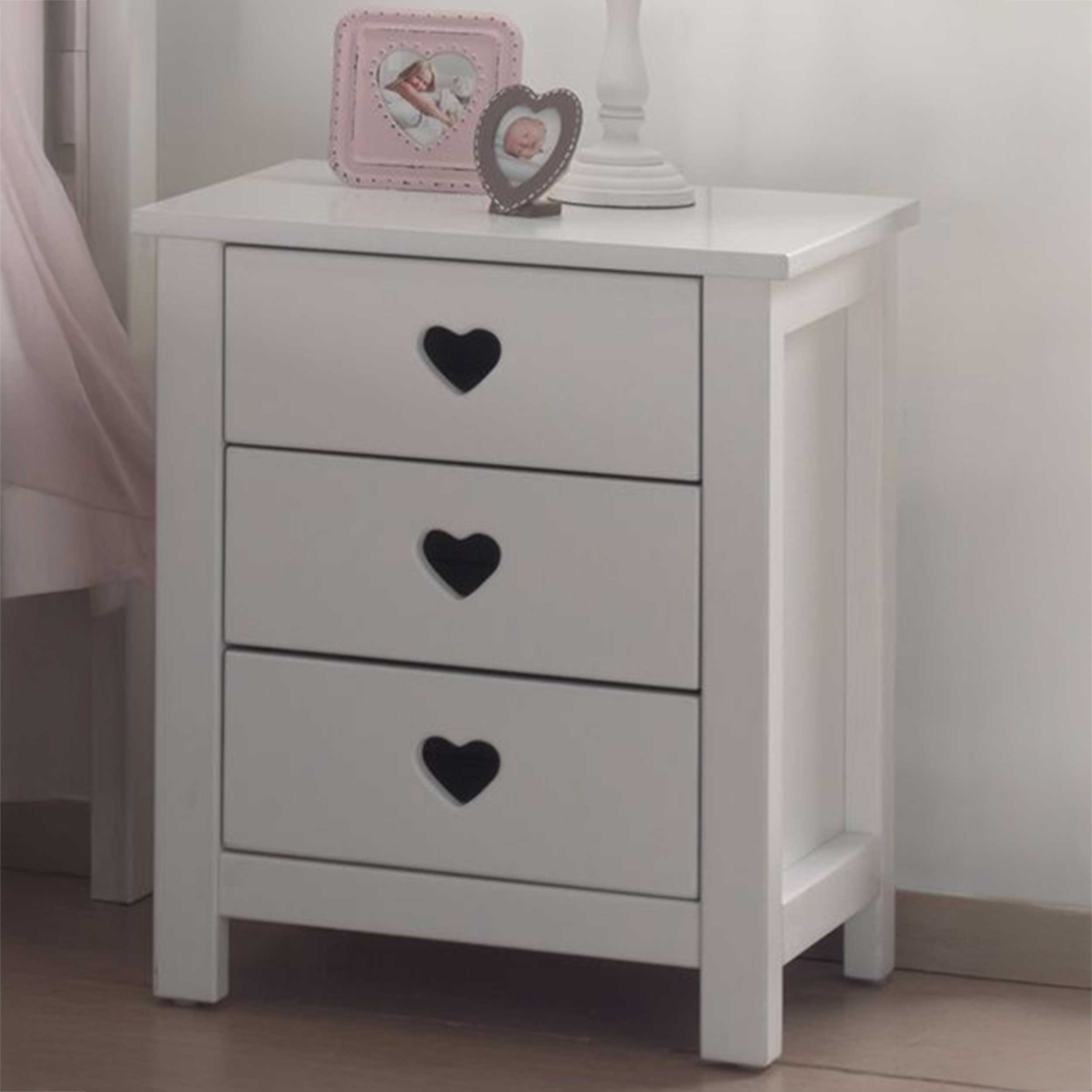 Table de chevet Amori avec 3 tiroirs - blanc