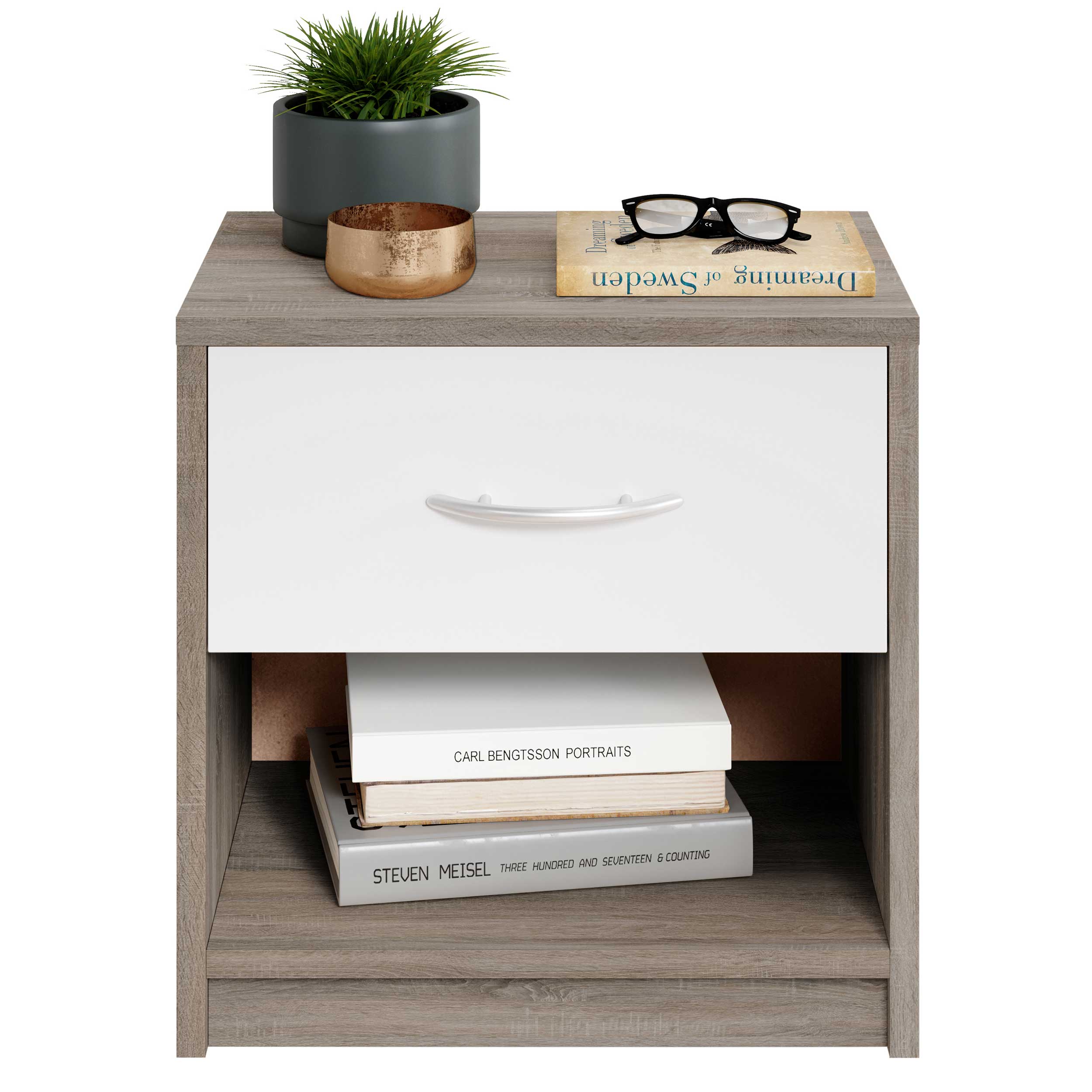 Table de chevet Beppu avec 1 tiroir - gris/blanc - Image 3