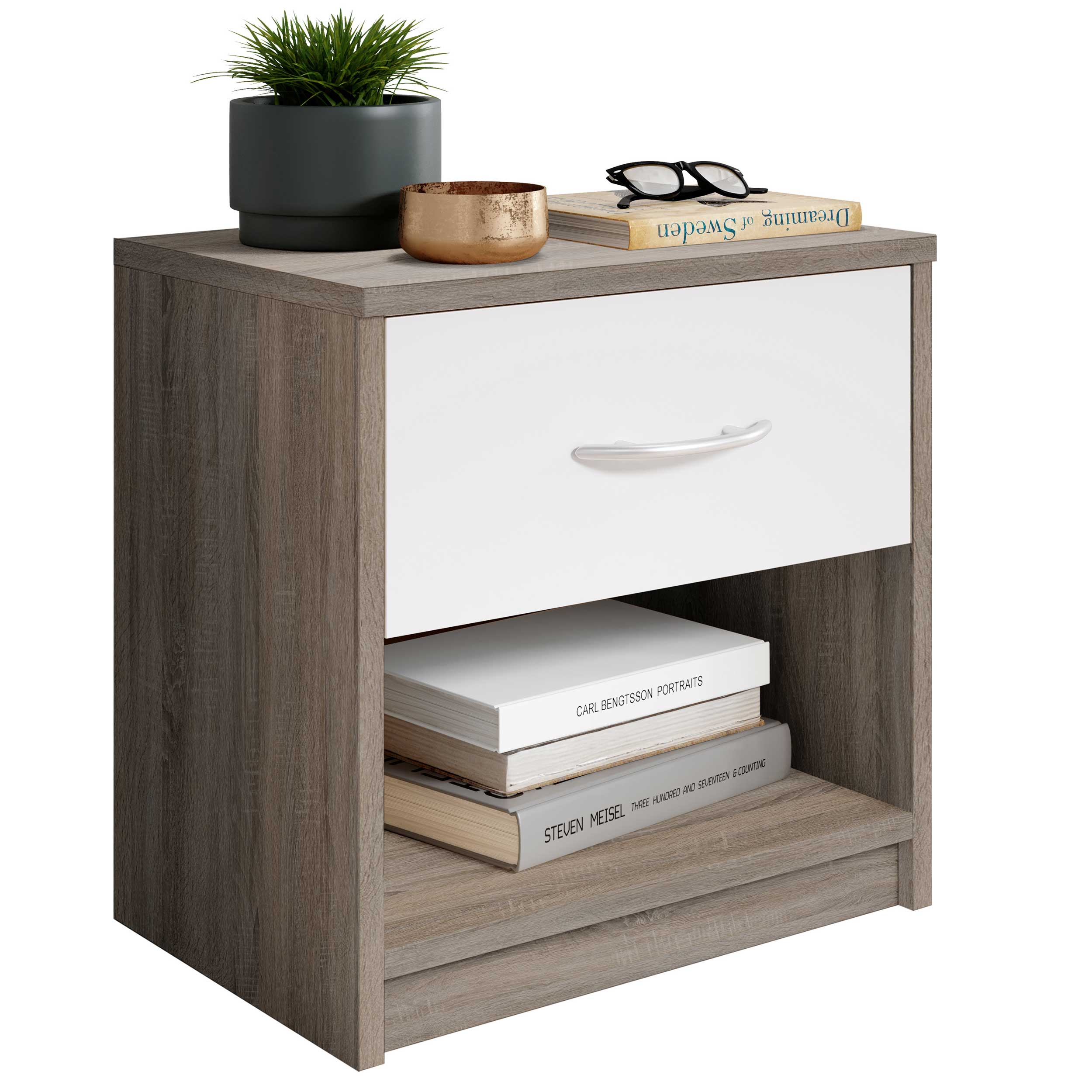 Table de chevet Beppu avec 1 tiroir - gris/blanc - Image 6