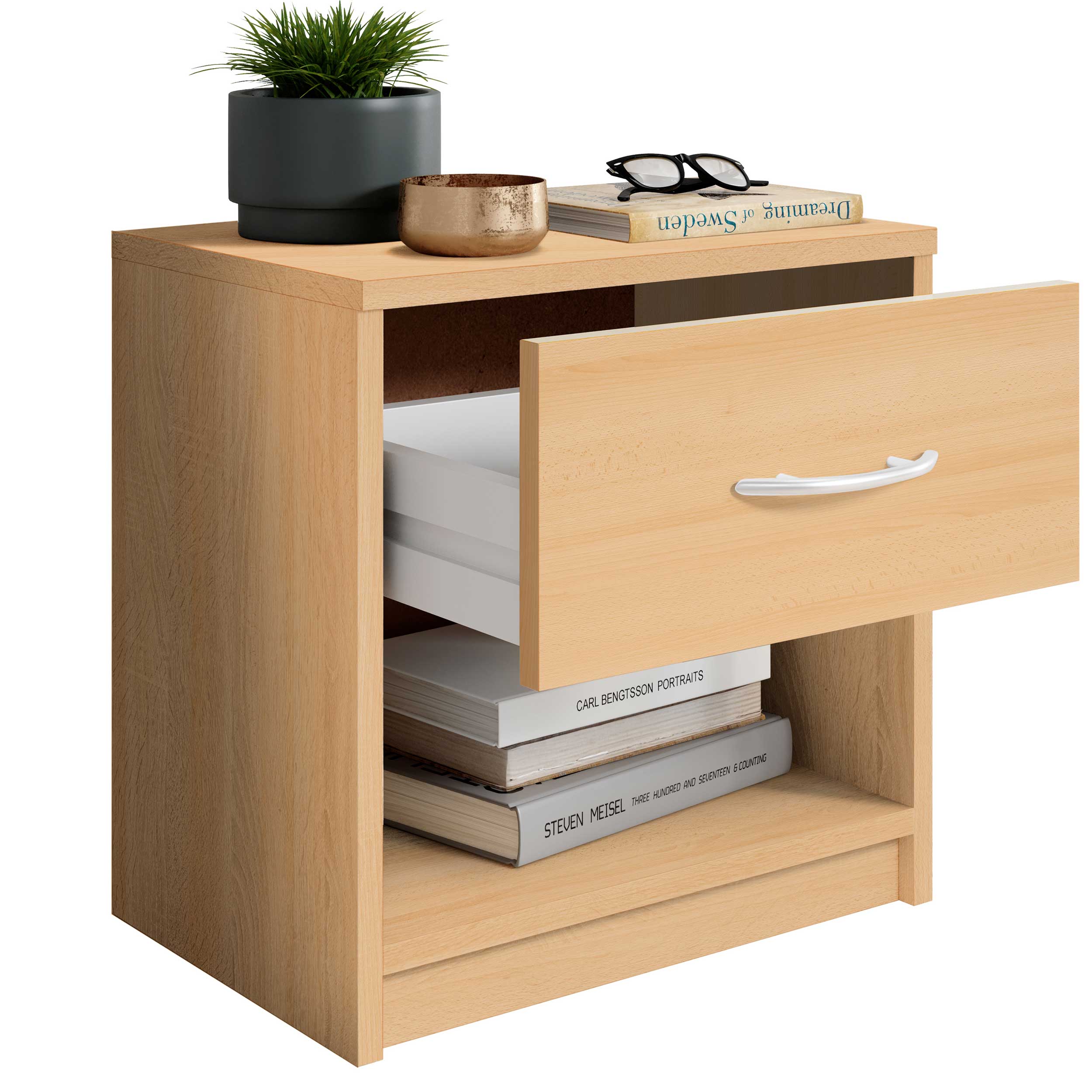 Table de chevet Beppu avec 1 tiroir - hêtre - Image 2