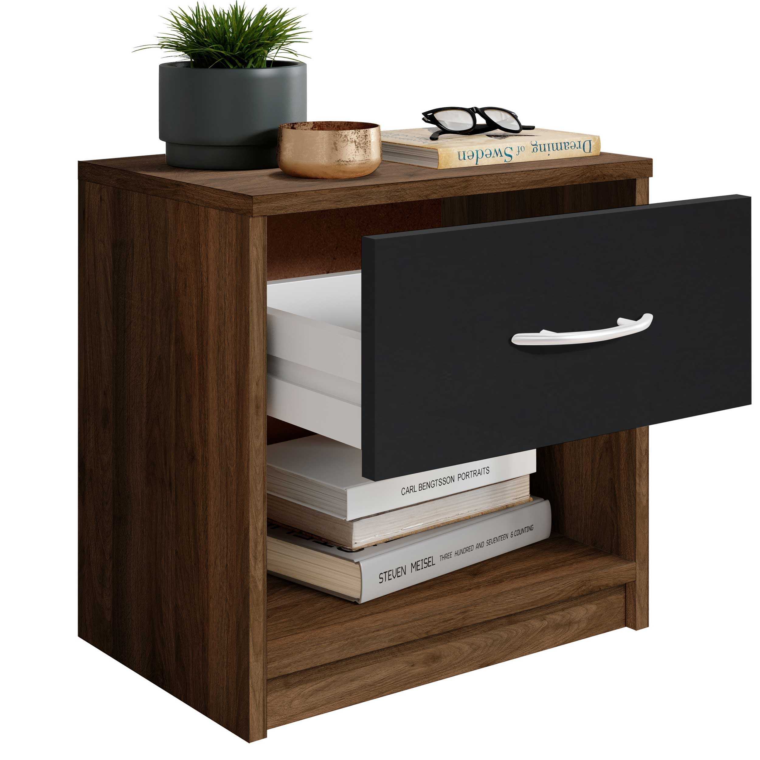 Table de chevet Beppu avec 1 tiroir - noyer/noir - Image 2