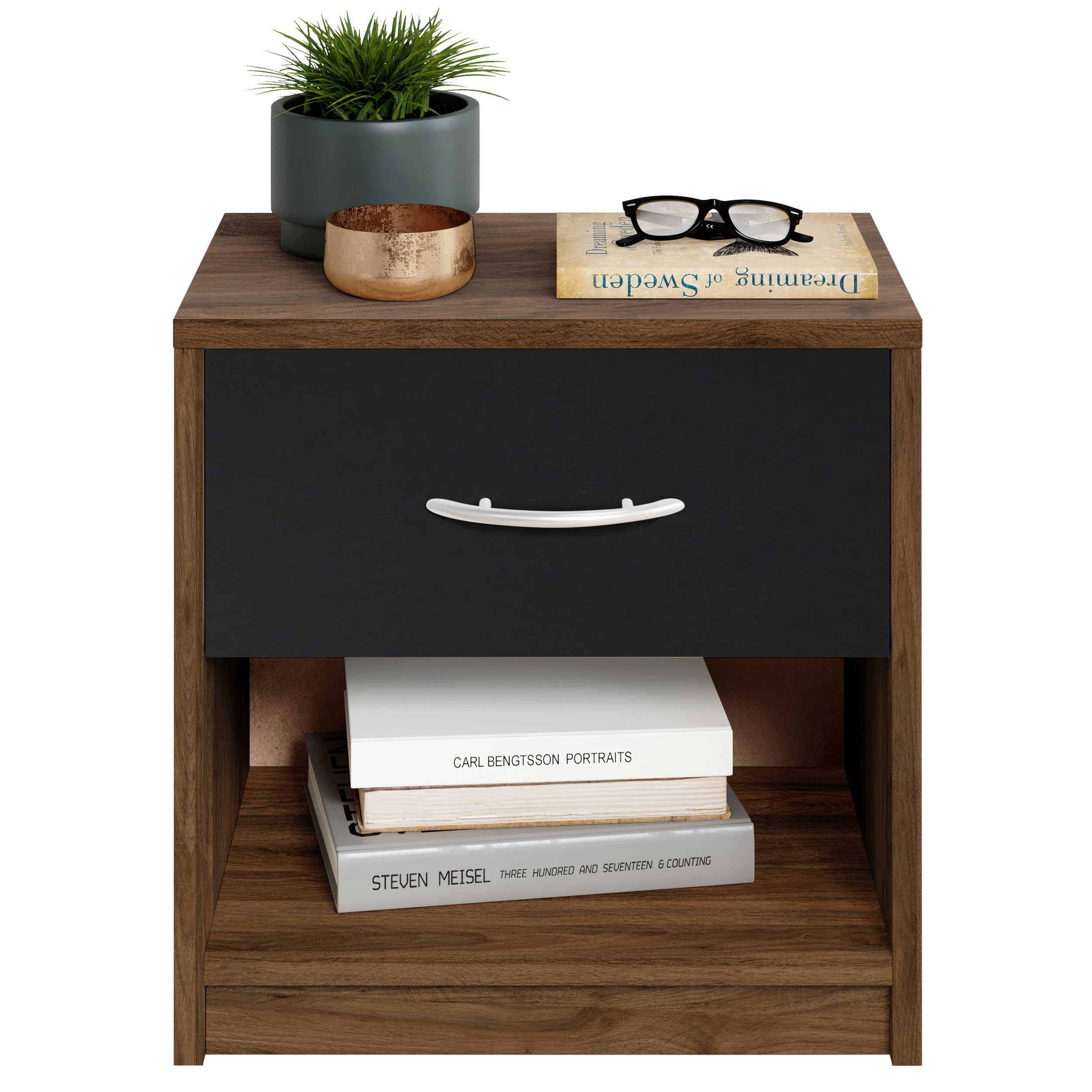 Table de chevet Beppu avec 1 tiroir - noyer/noir - Image 3