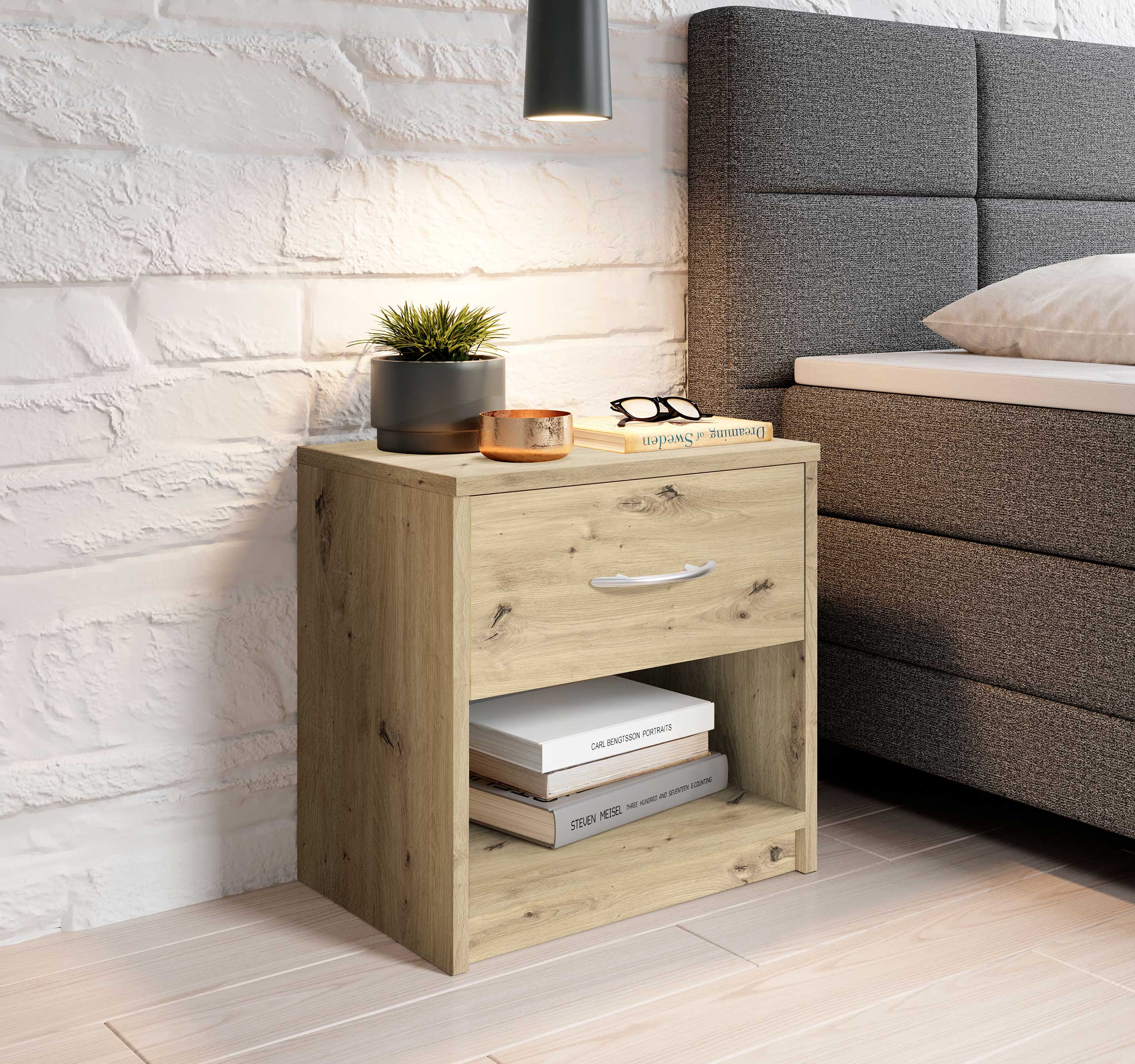 Table de chevet Beppu avec 1 tiroir - vieux chêne - Image 7