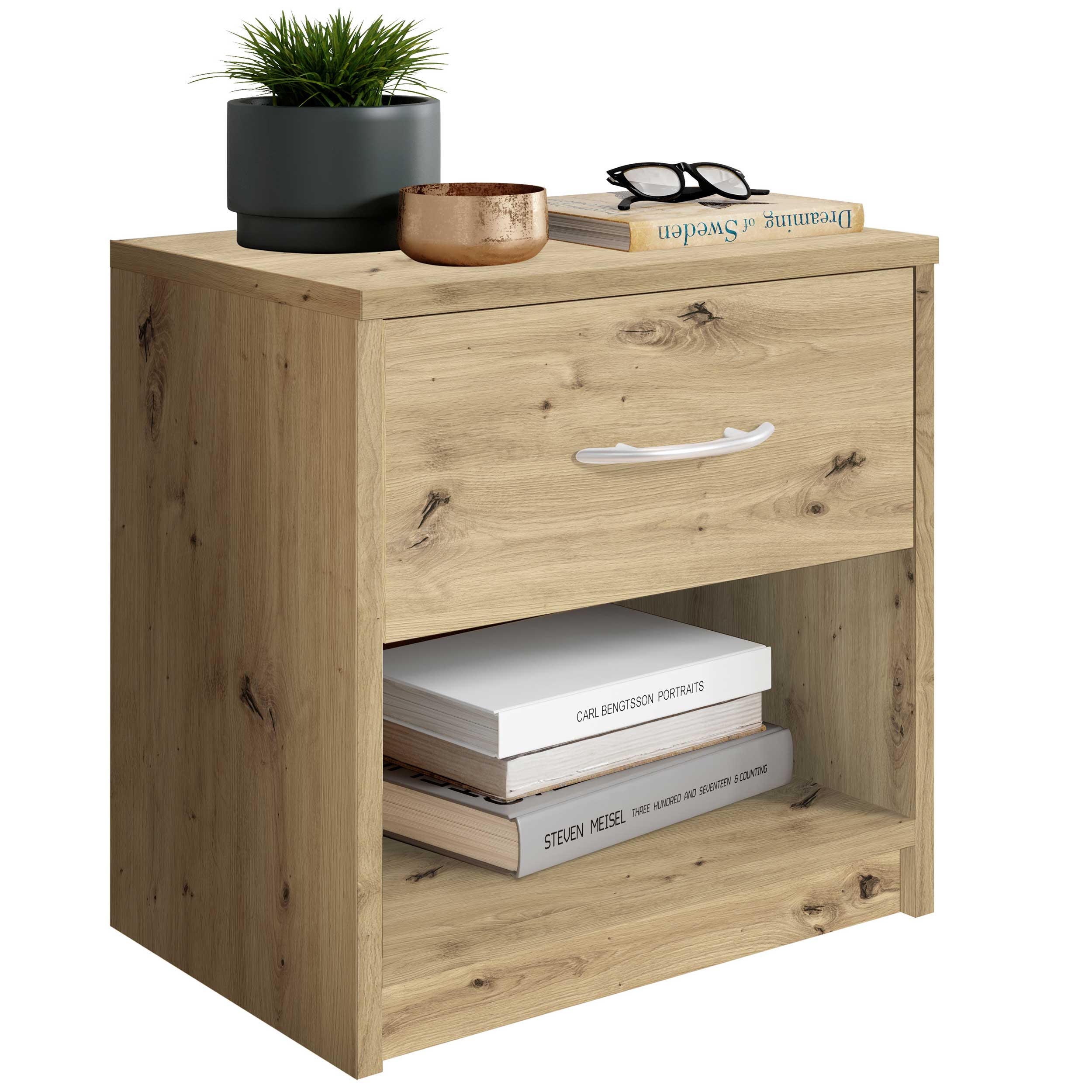 Table de chevet Beppu avec 1 tiroir - vieux chêne - Image 8