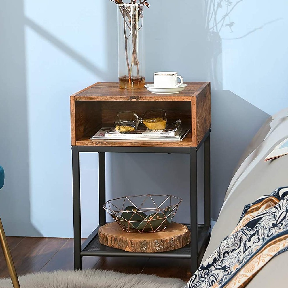 Table de chevet Brad 1 niche 1 tablette - brun rustique/noir