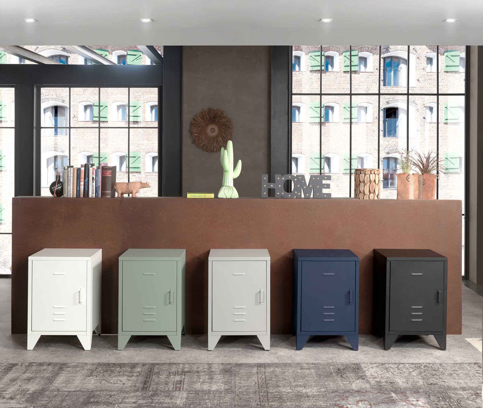 Table de chevet Bronxx Locker en métal - bleu denim mat - Image 3