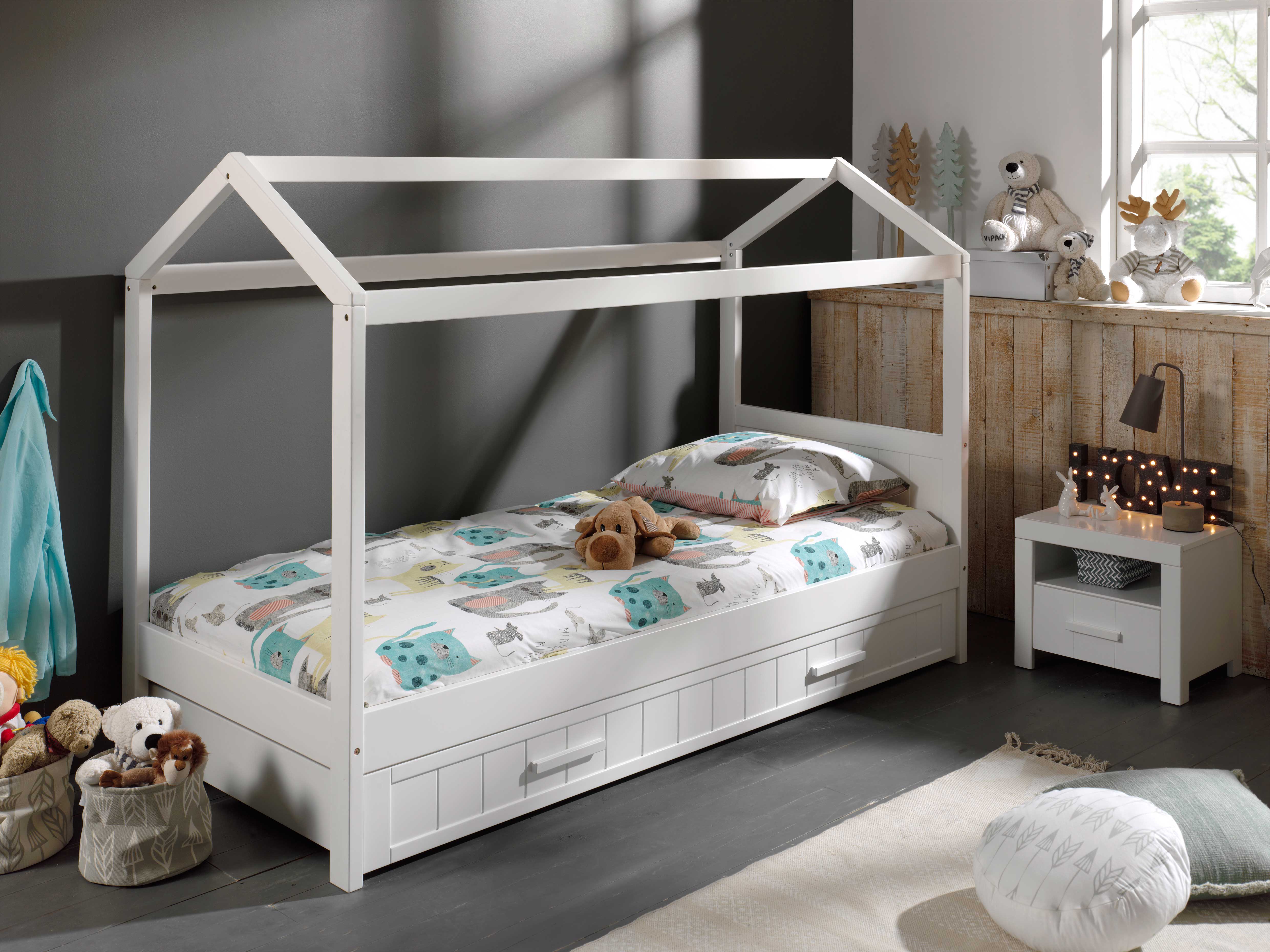 Table de chevet Erik avec tiroir bois pin - blanc - Image 2