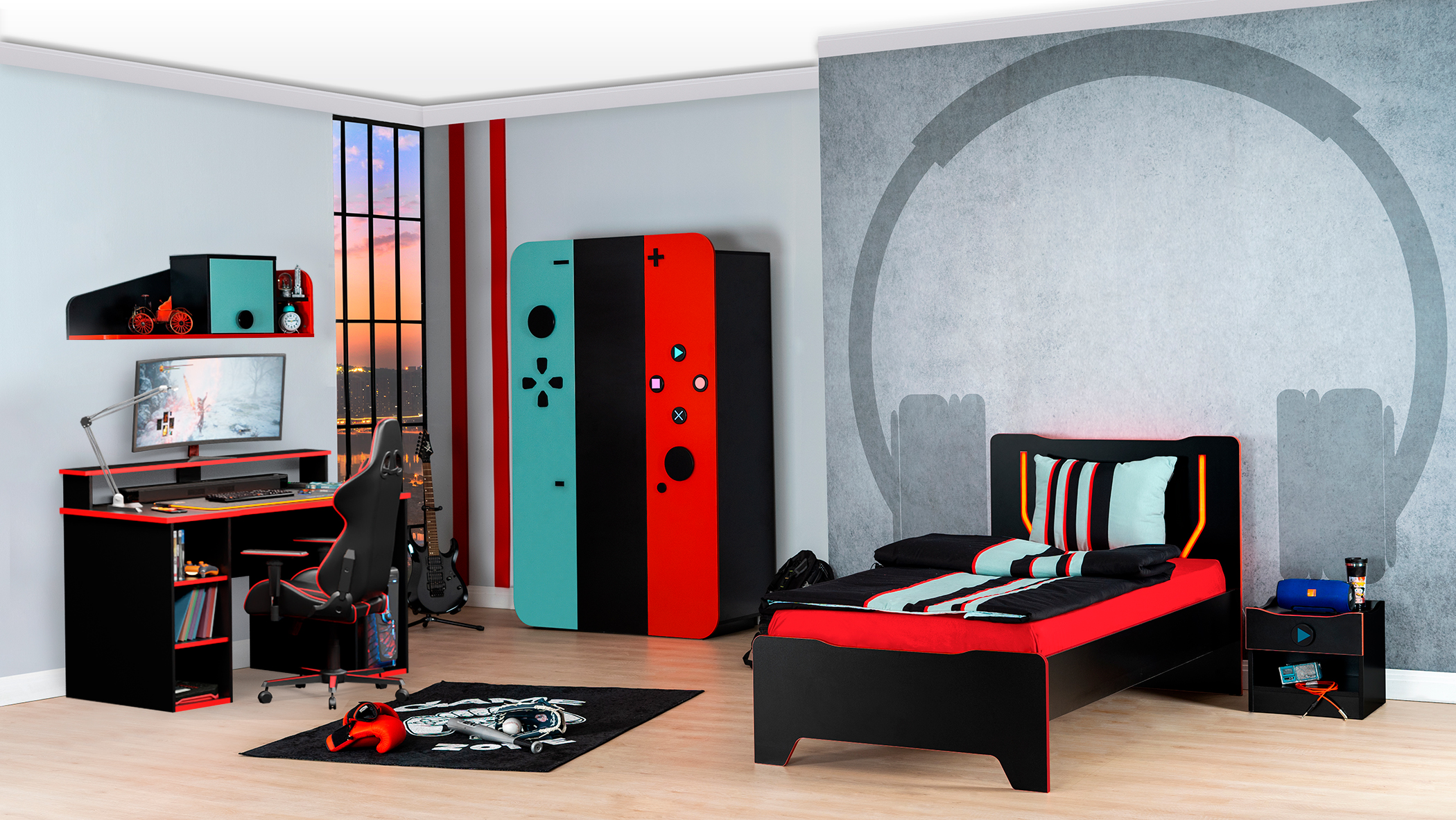 Table de chevet GamingKids - noir/rouge - Image 3