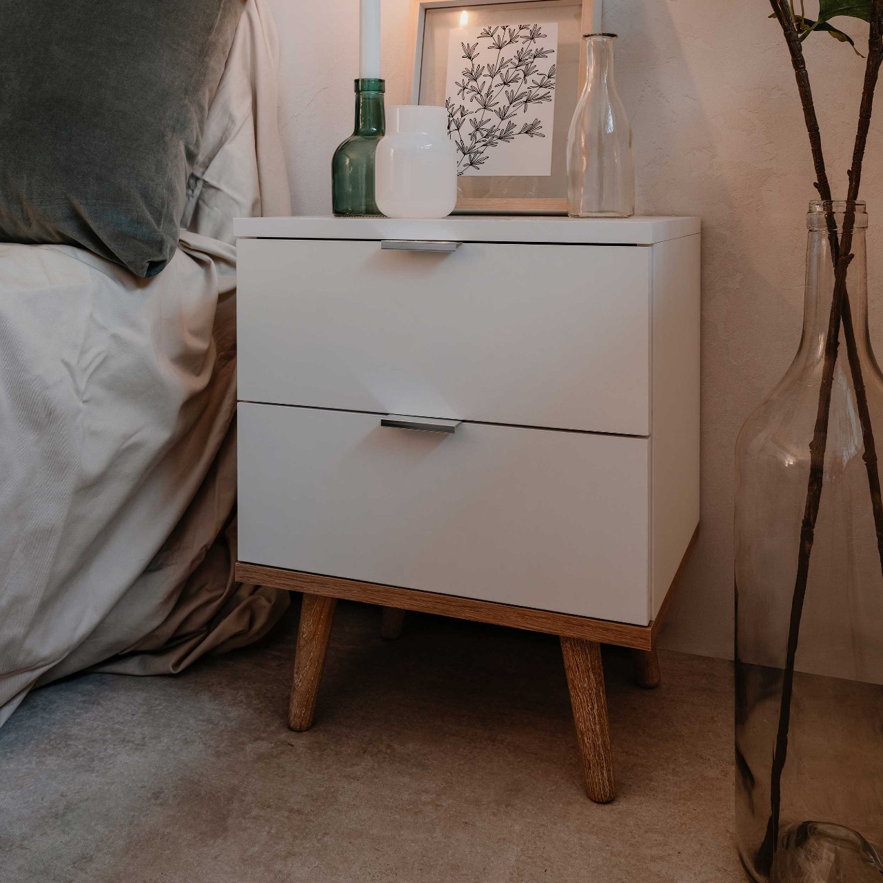 Table de chevet Göteborg 40cm 2 tiroirs - blanc