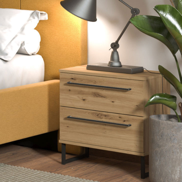 Table de chevet Hoggas avec deux tiroirs - chêne/noir - Image 1