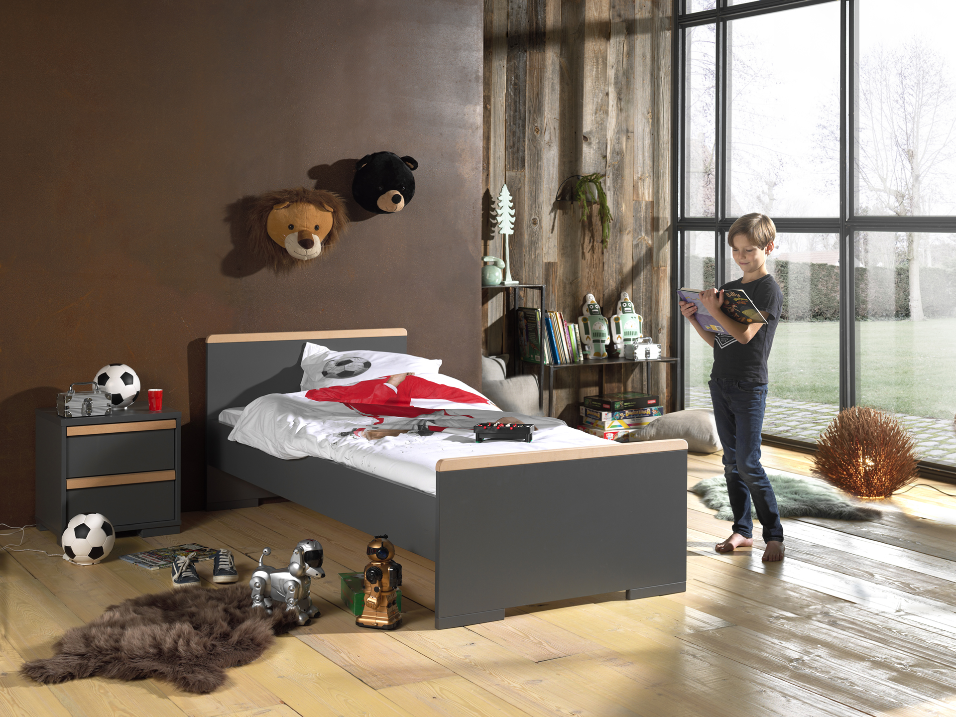 Table de chevet London 2 tiroirs - anthracite - Image 3