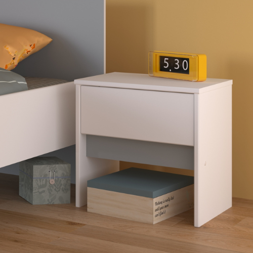 Table de chevet Rue avec 1 tiroir - blanc/gris ou blanc/rose