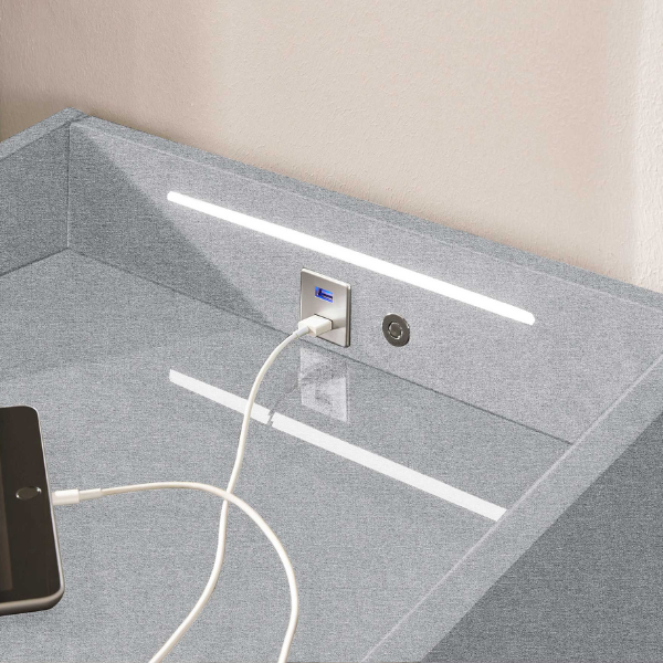 Table de nuit Bronco avec éclairage & porte USB - gris