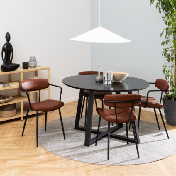 Table de salle à manger Malika Ø120 cm - placage de chêne laqué noir - Image 2