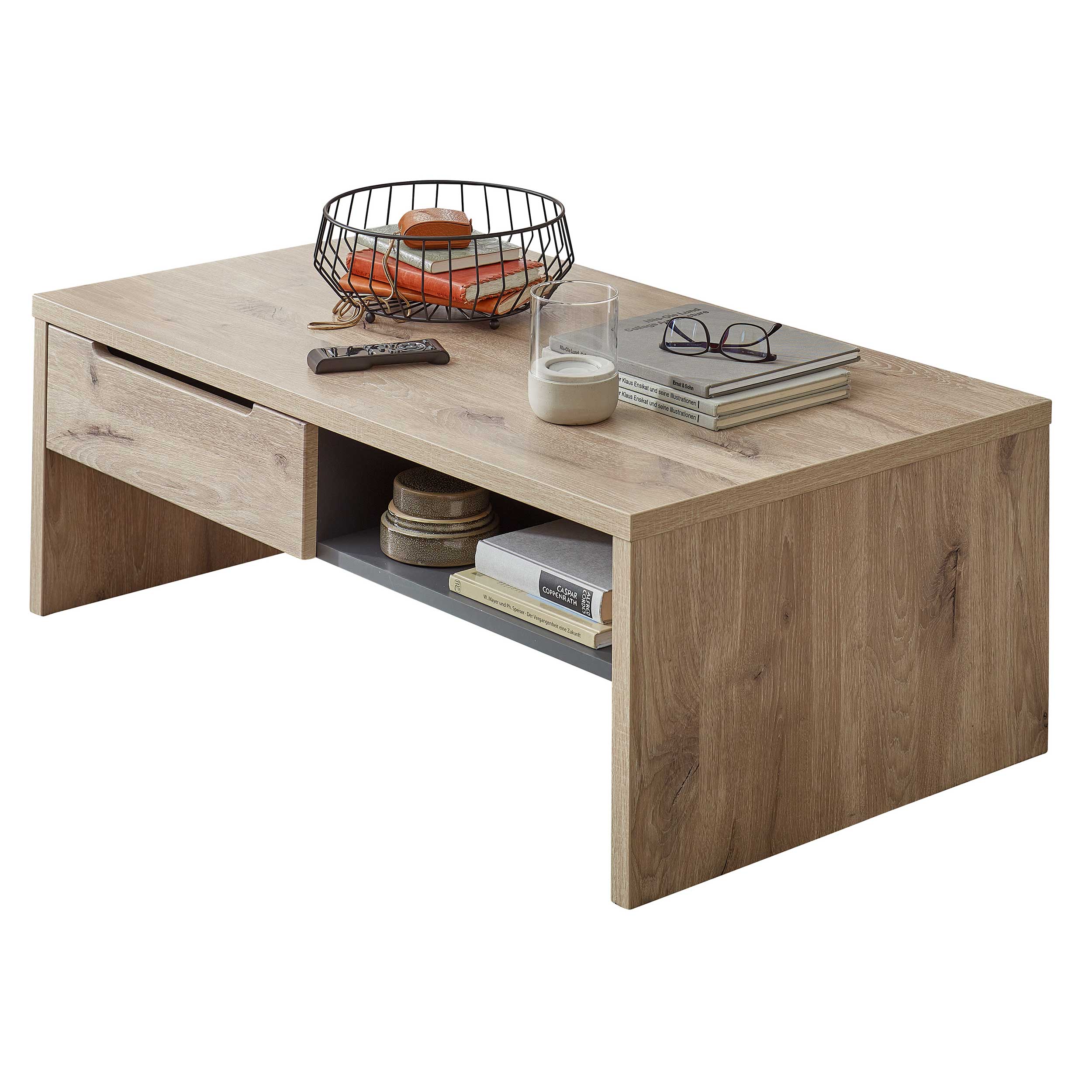 Table de salon Bellini 110x65cm avec tiroir de rangement - chêne/anthracite - Image 4