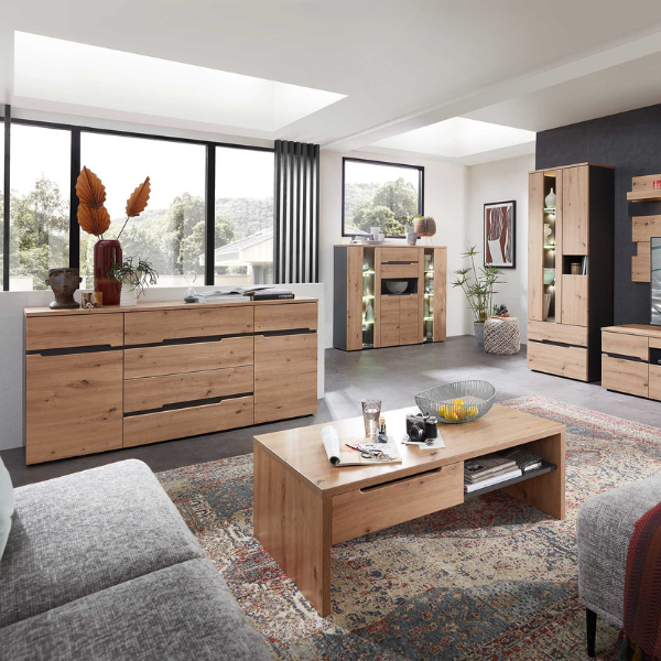 Table de salon Medina 110x65cm 2 tiroirs - chêne - Image 2