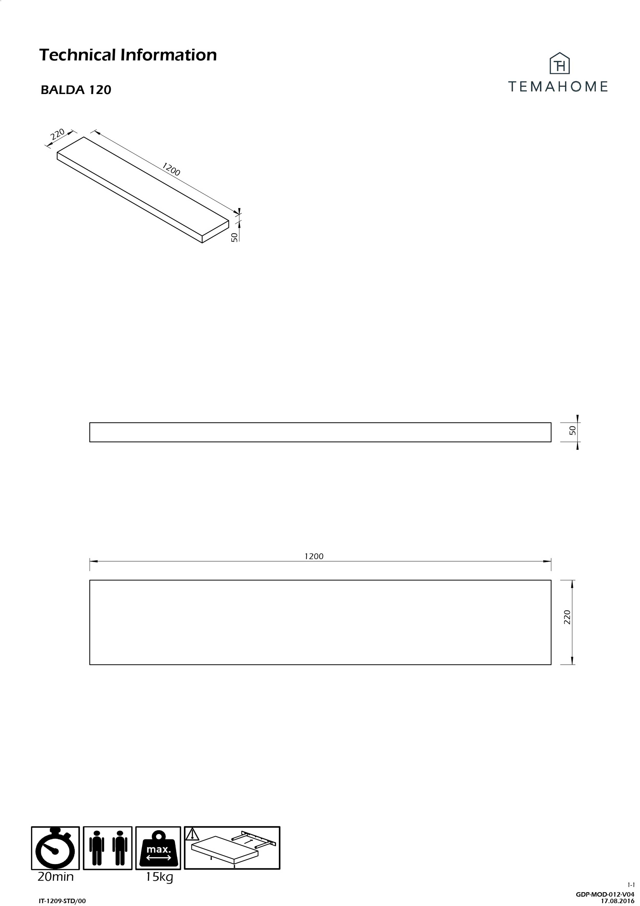 Tablette murale Balda 120cm - noyer - Image 7