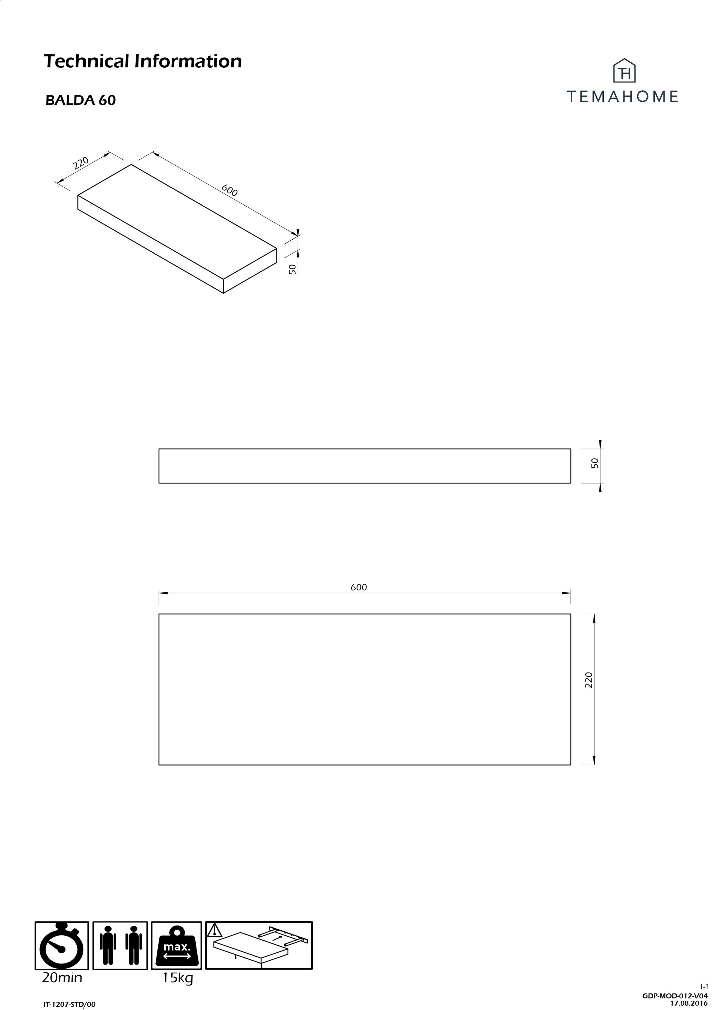 Tablette murale Balda 60cm - blanc - Image 2
