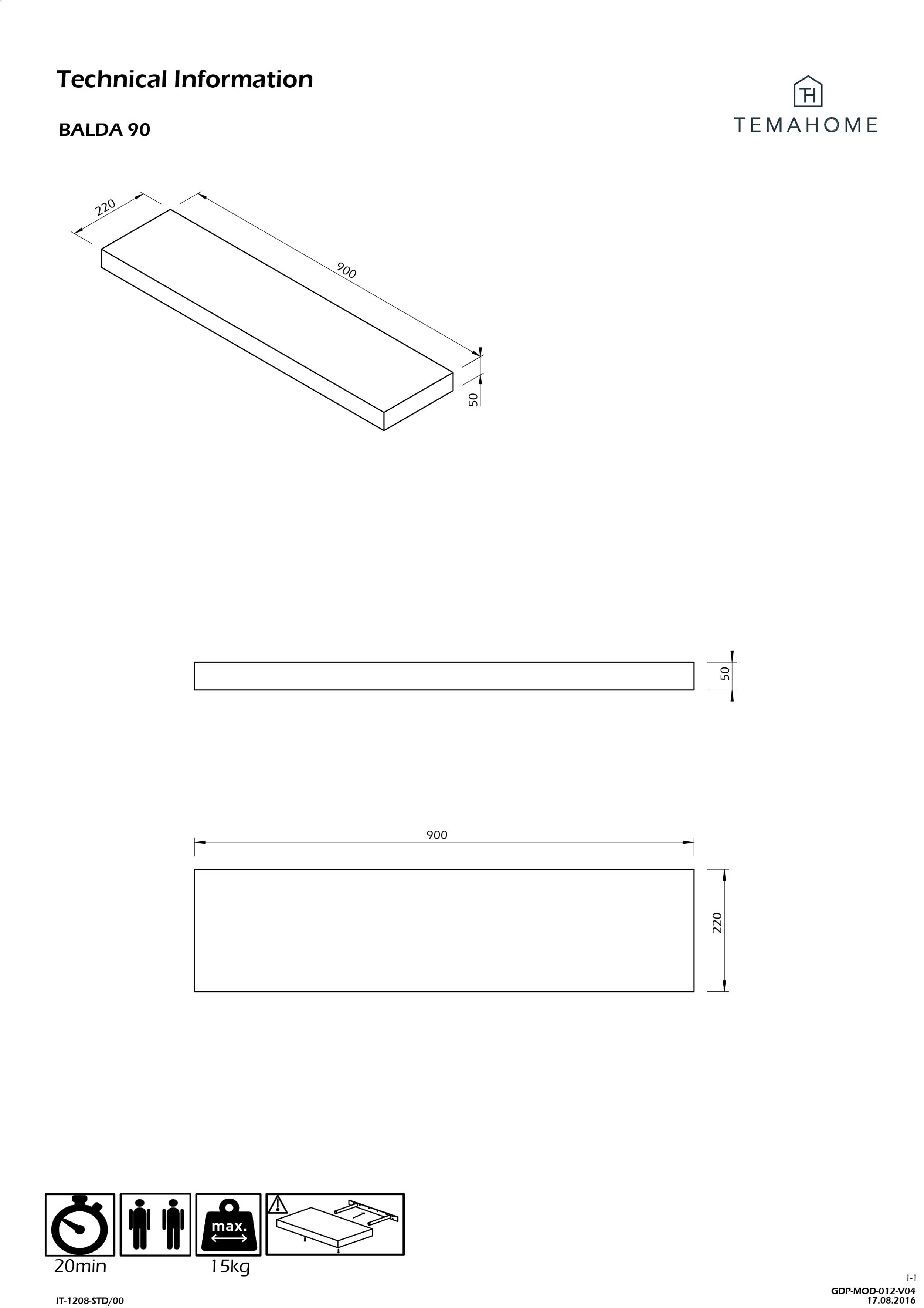 Tablette murale Balda 90cm - noyer - Image 3