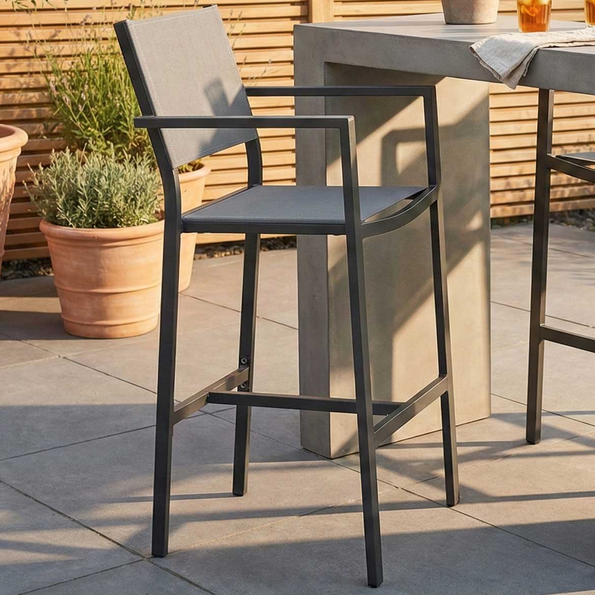 Tabouret de bar Arianne aluminium et textilène - anthracite/gris argenté