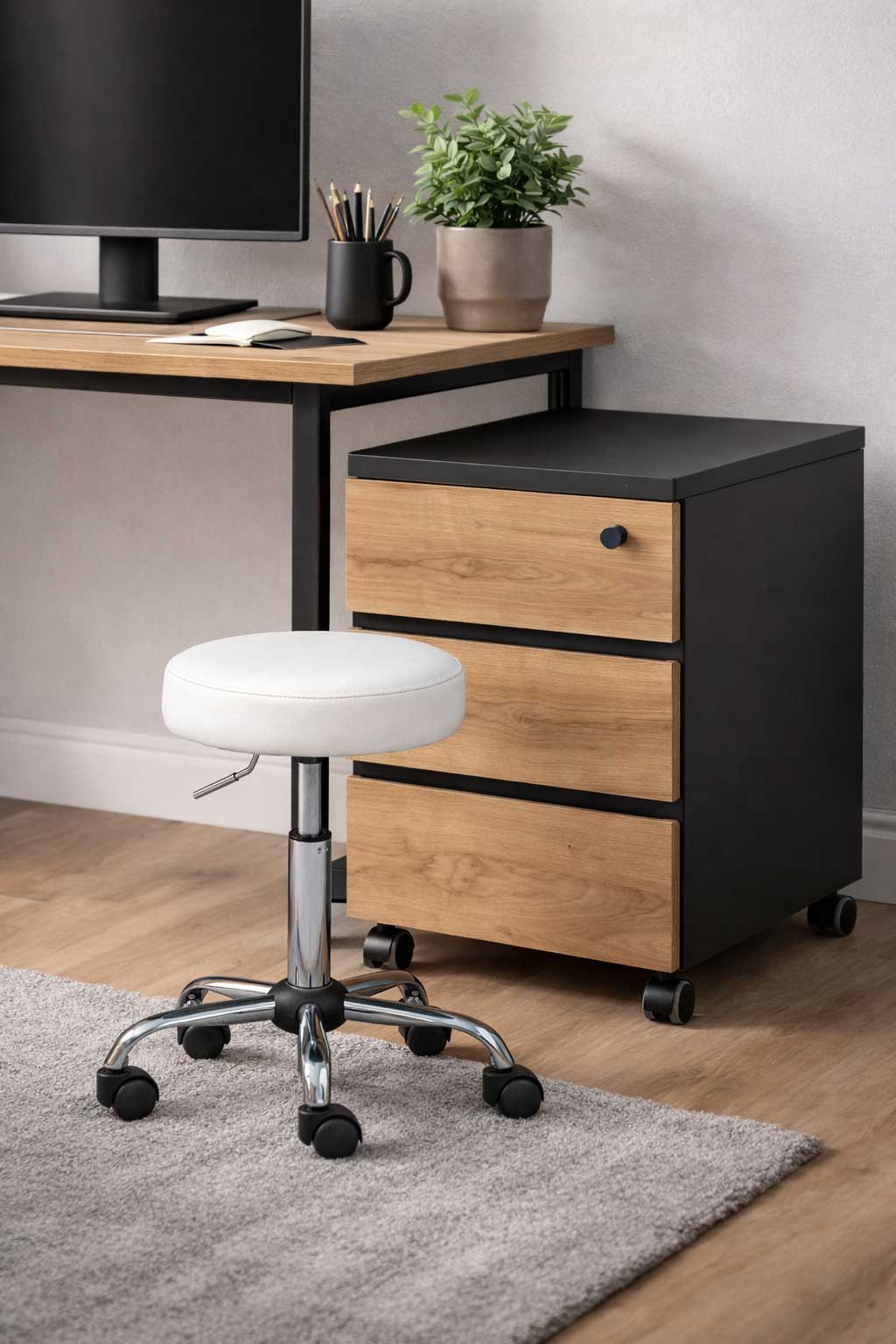 tabouret de bureau sur roulettes Asra - blanc - Image 8