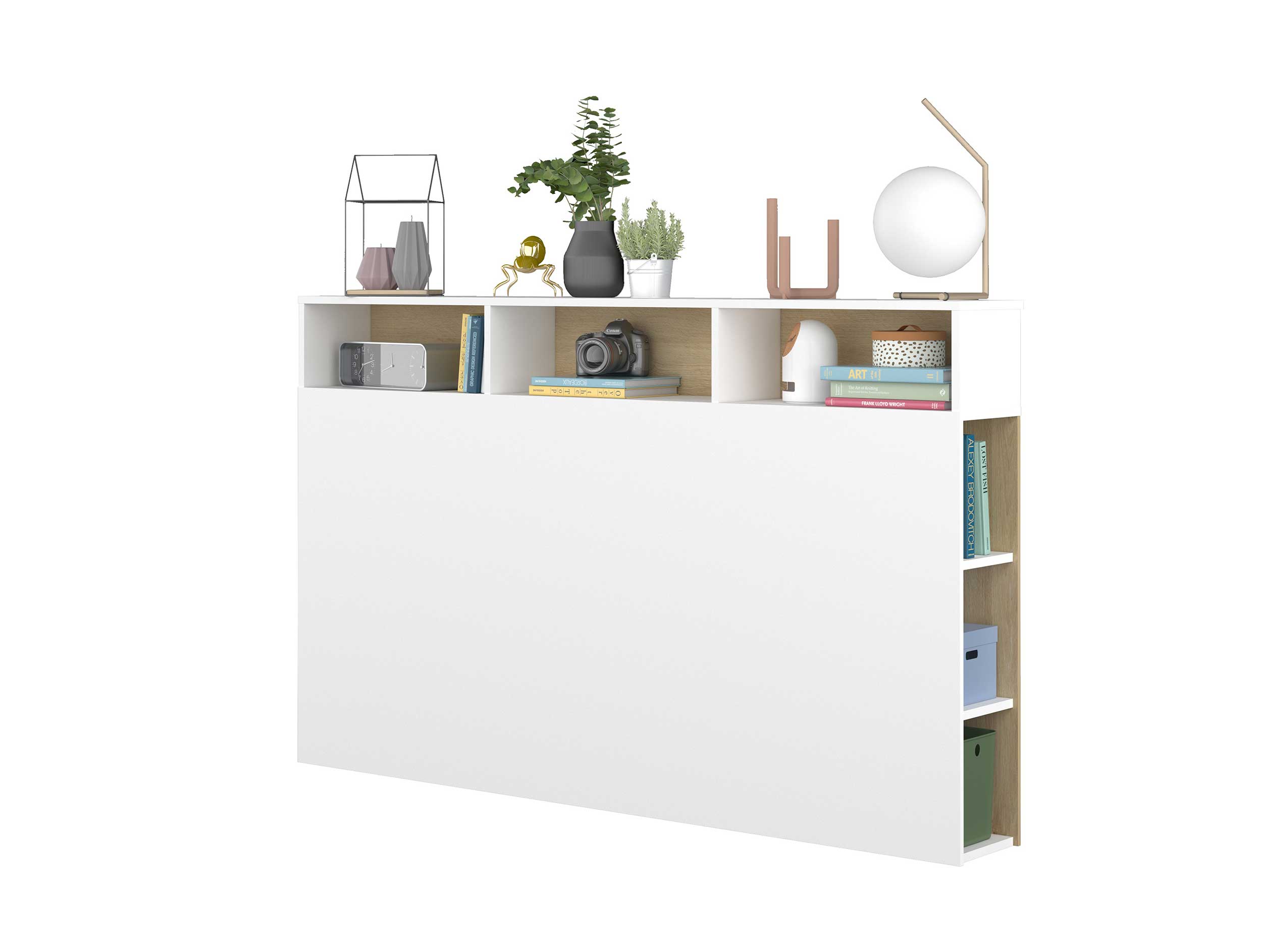 Tête de lit avec espace de rangement Keith 162cm - blanc/ chêne clair - Image 7