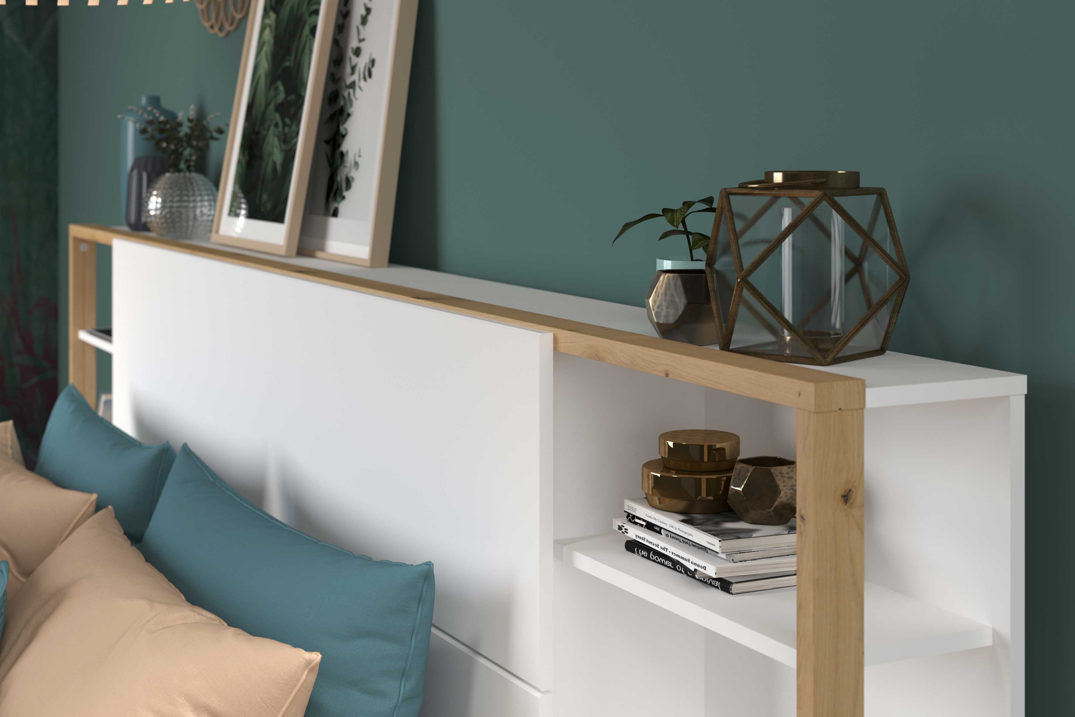 Tête de lit Stamp 2 tiroirs - blanc/chêne artisan - Image 2