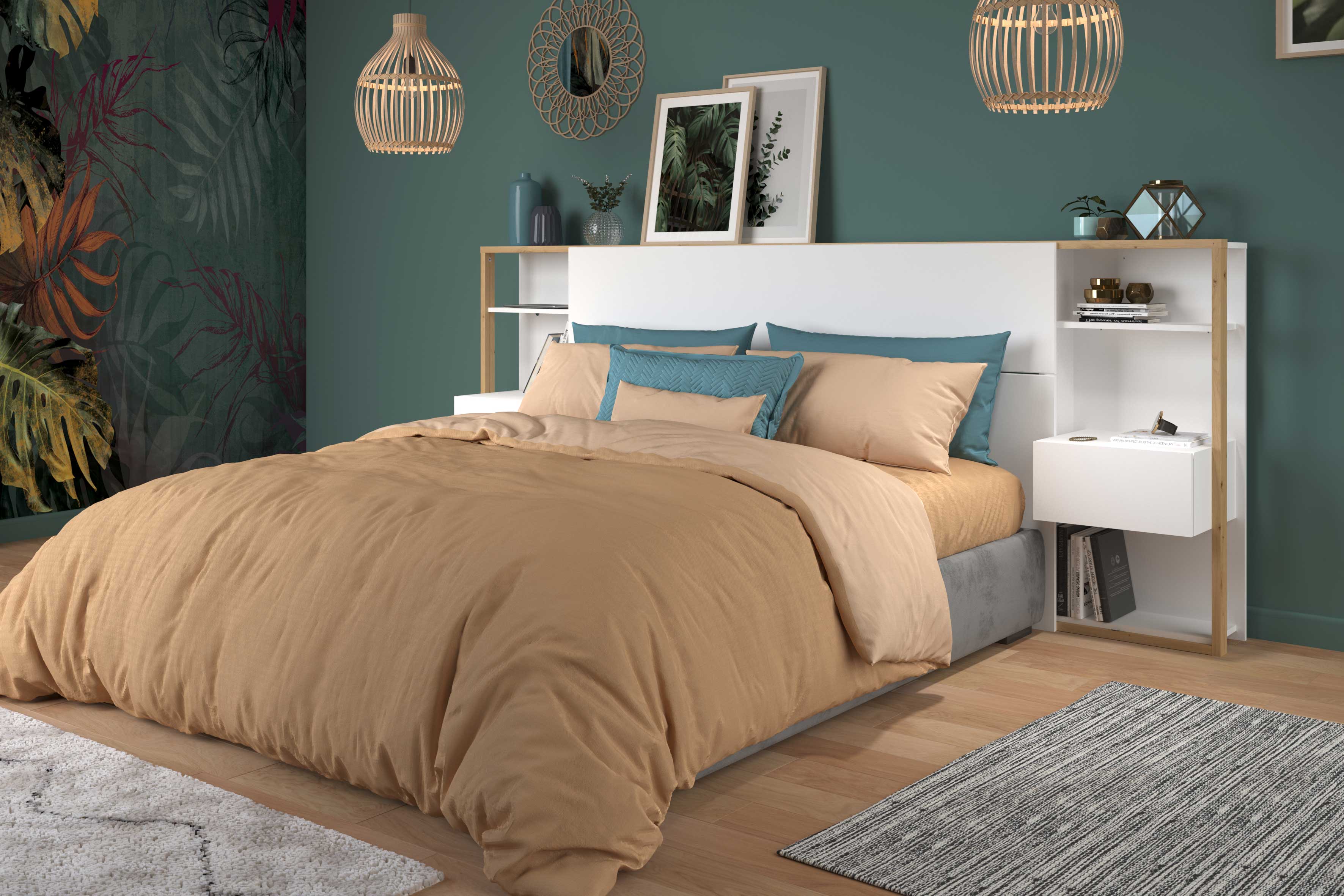 Tête de lit Stamp 2 tiroirs - blanc/chêne artisan - Image 4