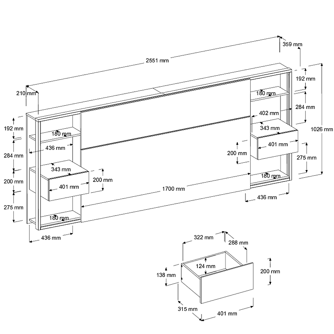 Tête de lit Stamp 2 tiroirs - blanc/chêne artisan - Image 7