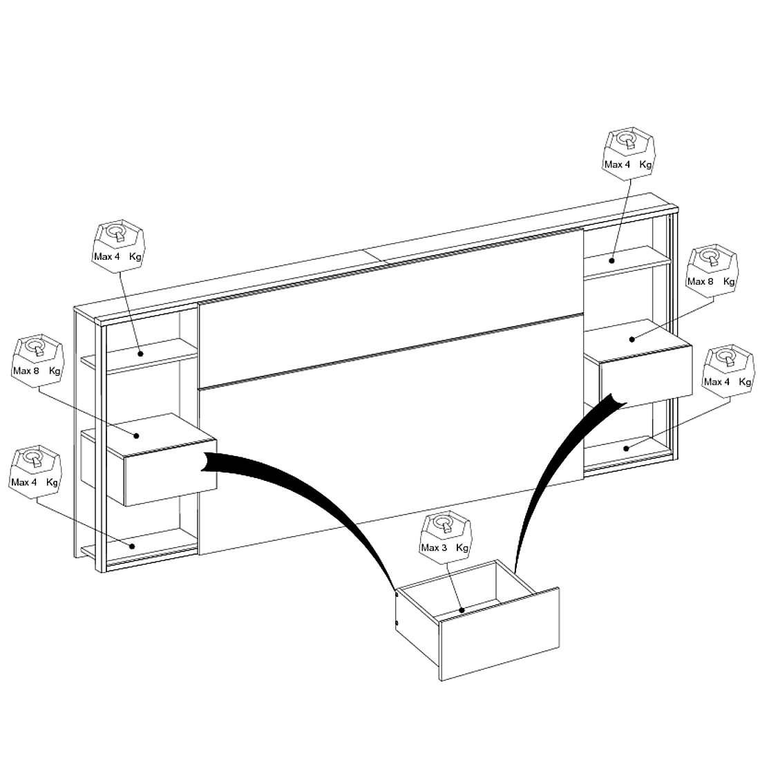 Tête de lit Stamp 2 tiroirs - blanc/chêne artisan - Image 8