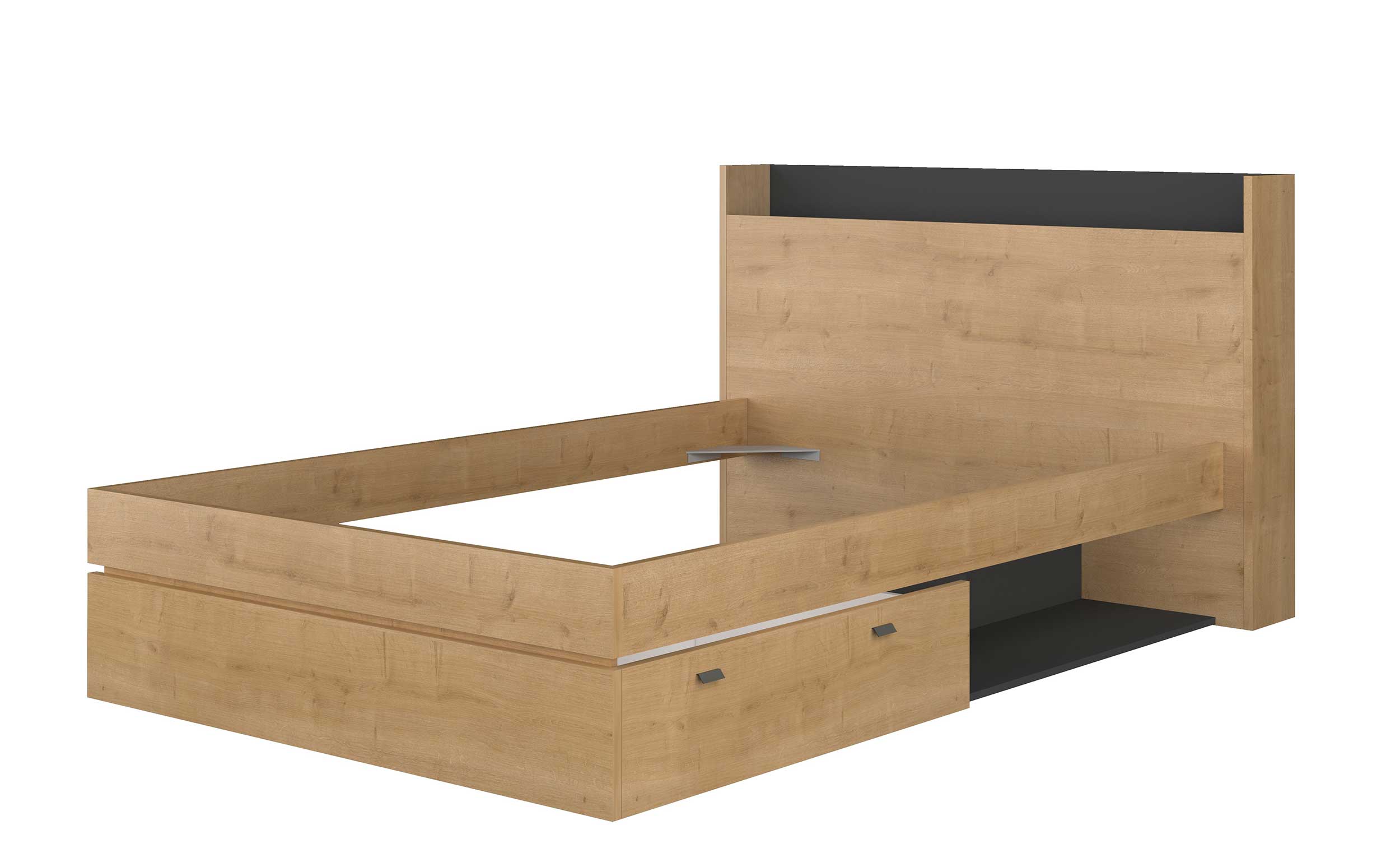 tiroir de lit & étagère Sanna 95cm & 98cm - chêne clair/ noir - Image 6