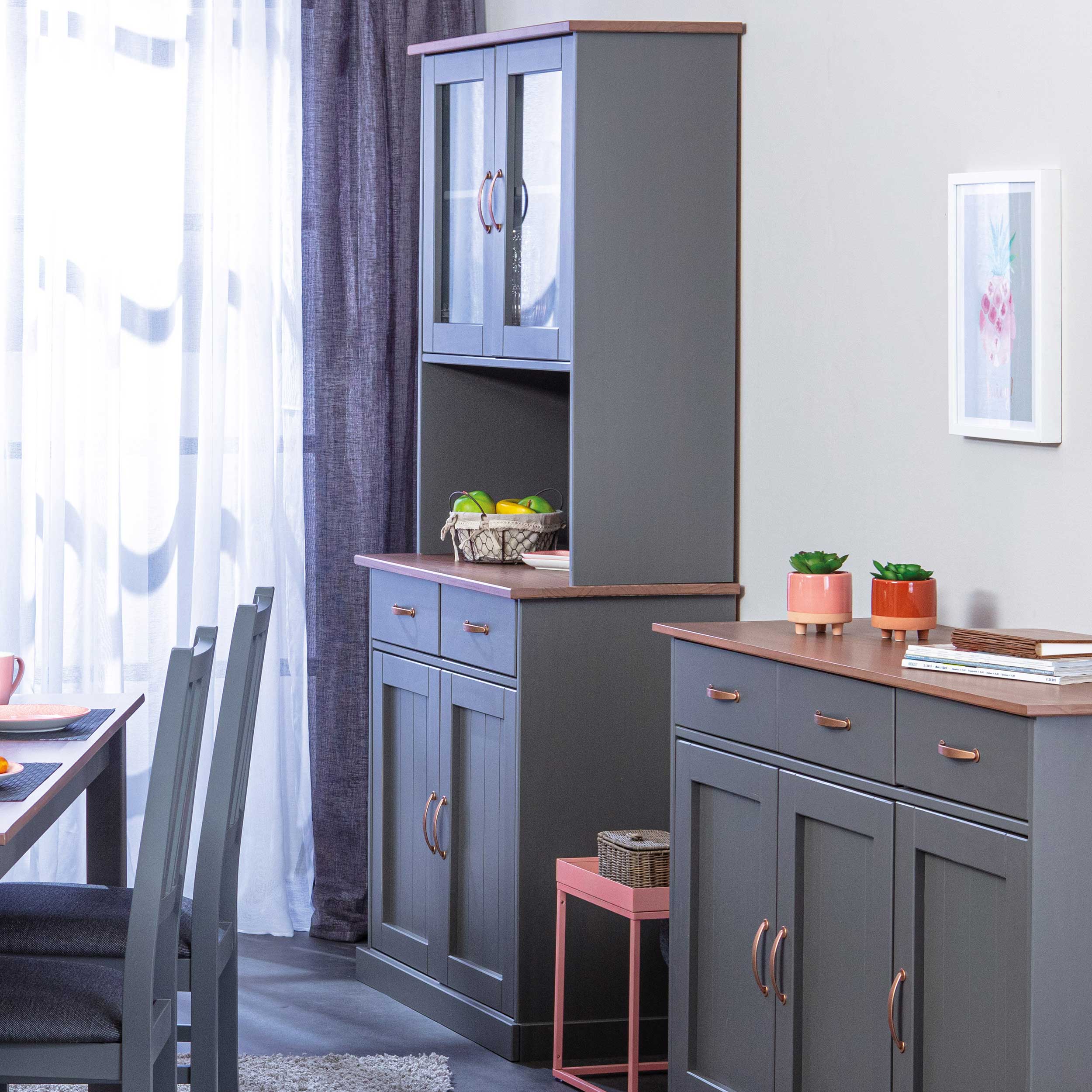 Vaisselier Cerci 90cm à 4 portes & 2 tiroirs - gris