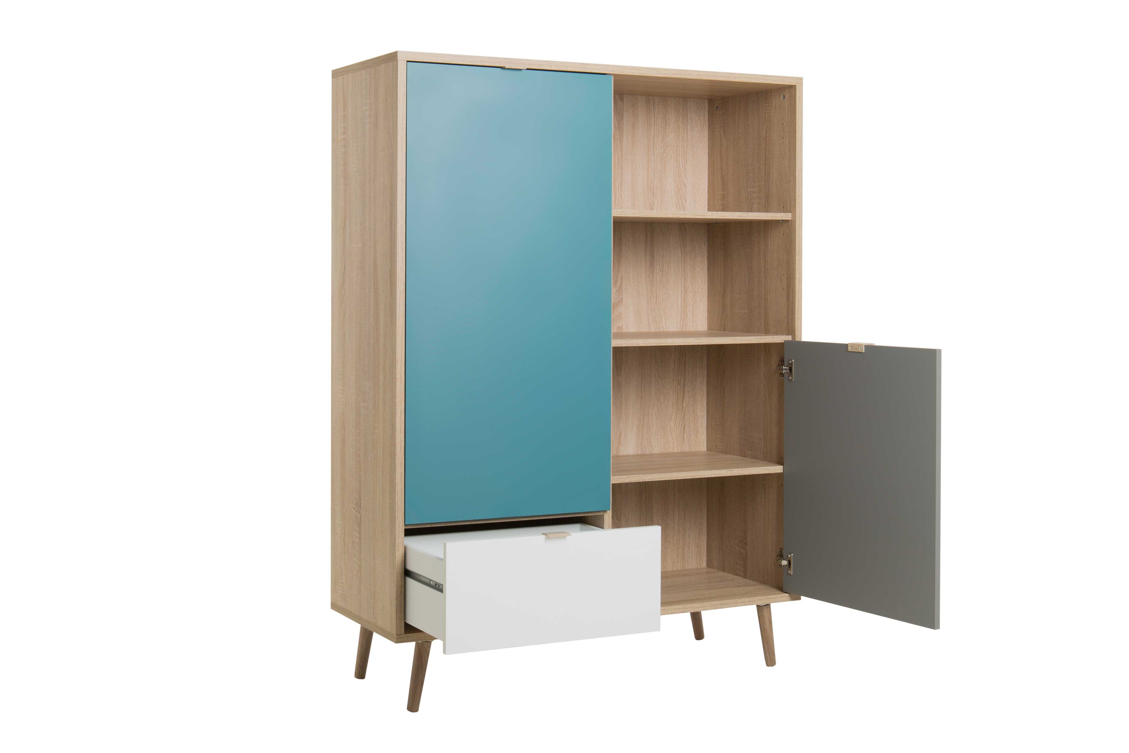 Vaisselier Cuba 103cm, 2 portes et 1 tiroir - bleu/blanc/gris - Image 2