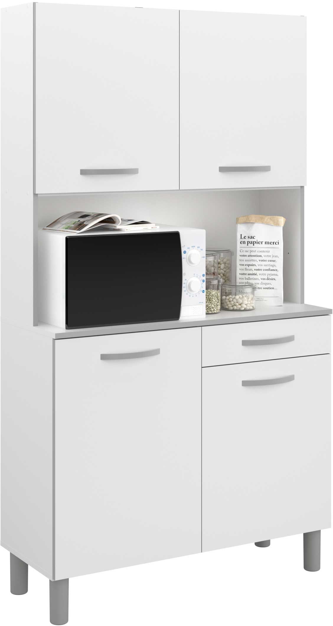 Vaisselier Easy 101cm, 4 portes & 1 tiroir - blanc - Image 12