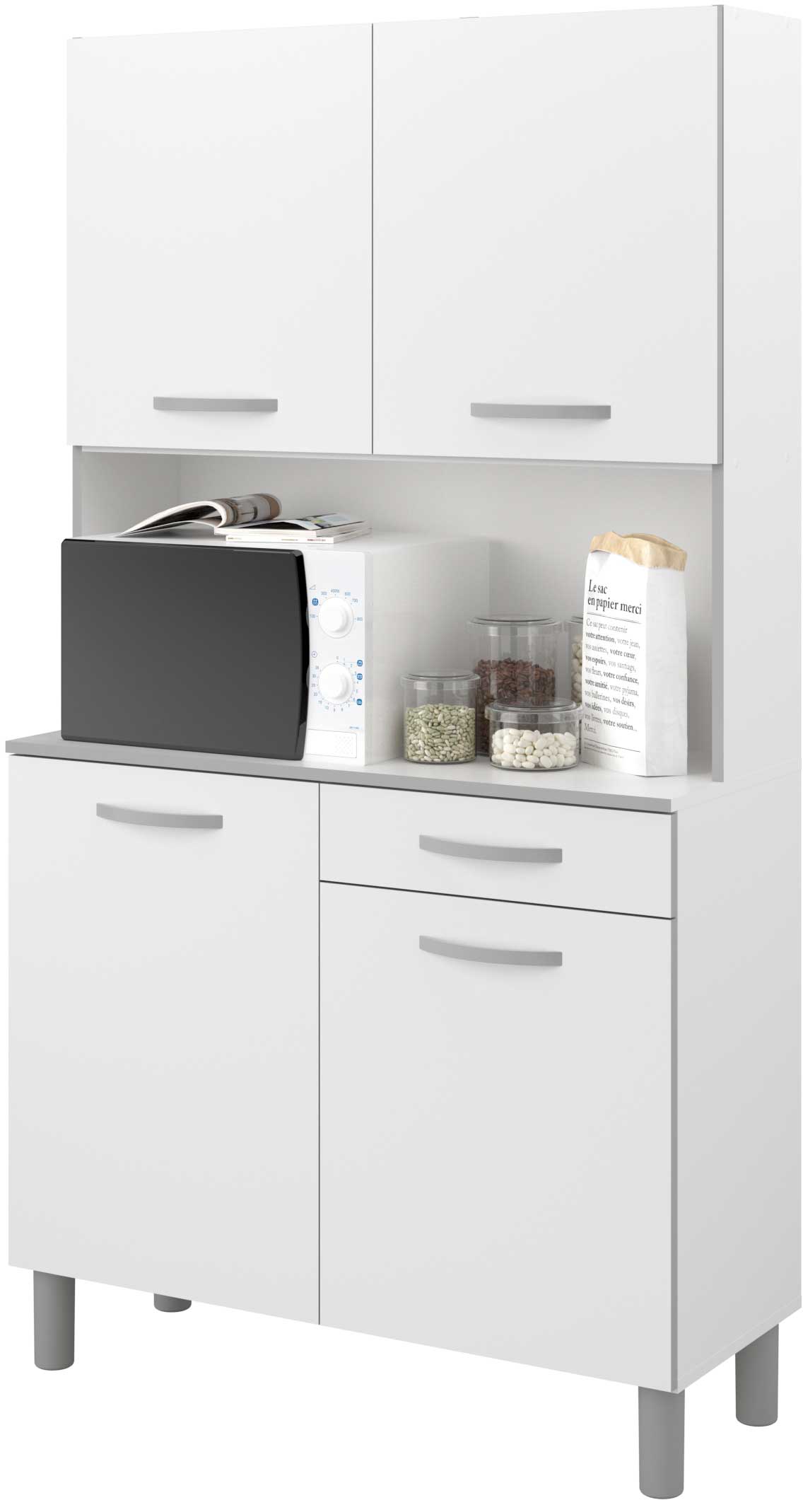 Vaisselier Easy 101cm, 4 portes & 1 tiroir - blanc - Image 5