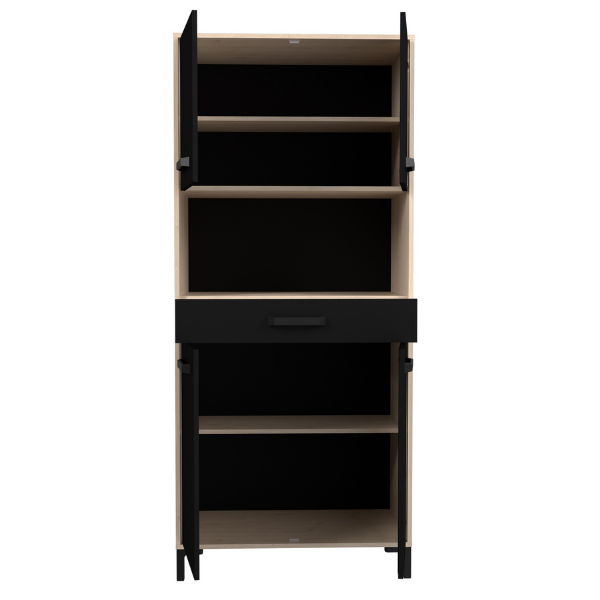 Vaisselier Felicity 80cm, 4 portes & 1 tiroir - décor chêne/noir - Image 3