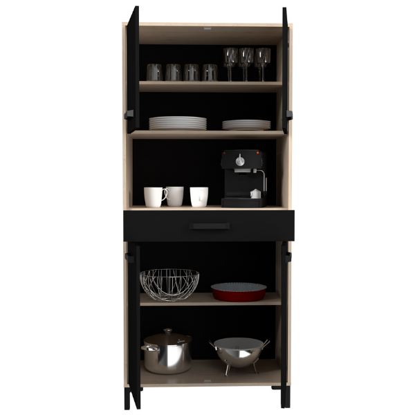 Vaisselier Felicity 80cm, 4 portes & 1 tiroir - décor chêne/noir - Image 5