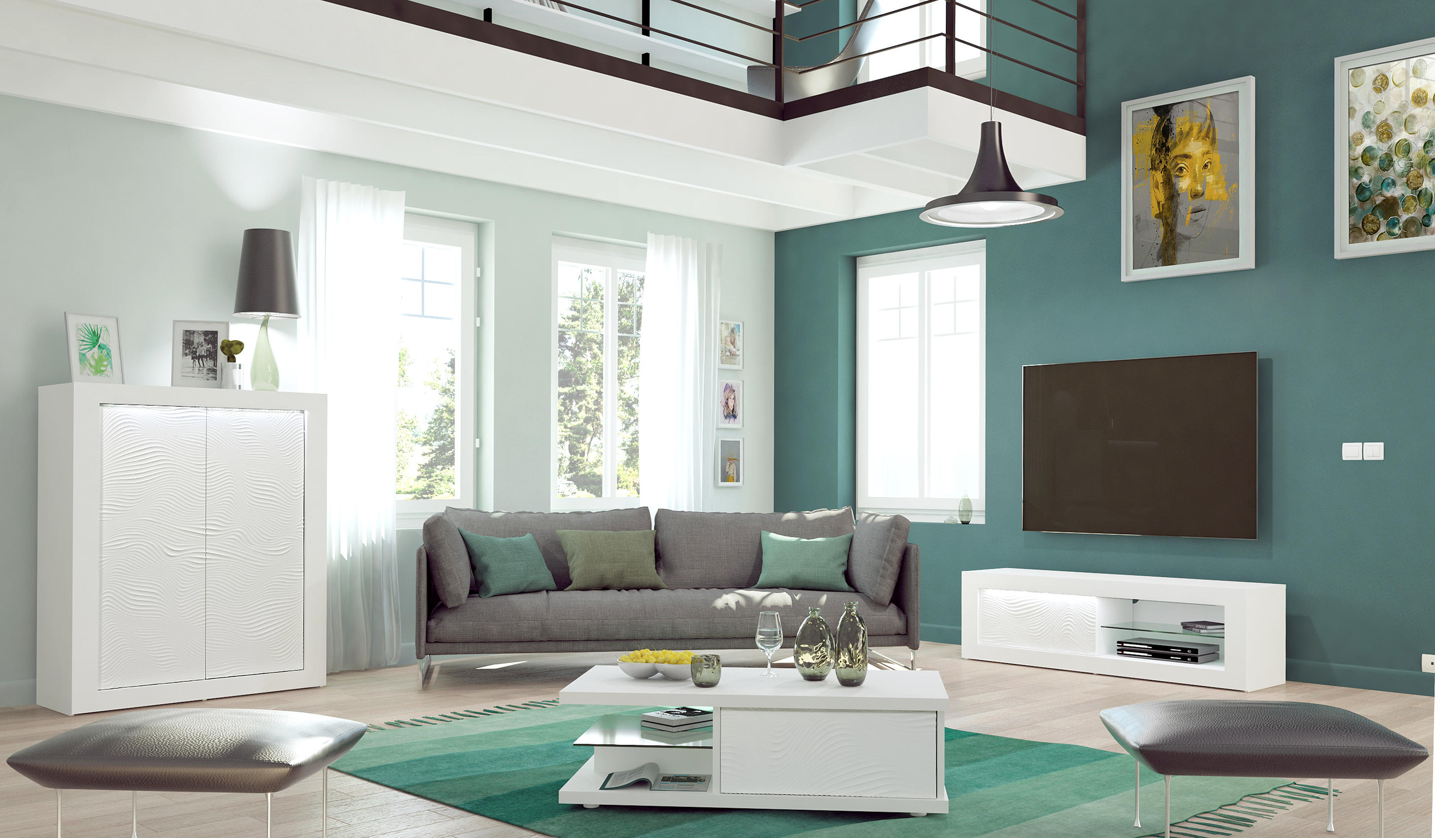 Vaisselier Kaia 121cm à 2 portes - blanc brillant - Image 6