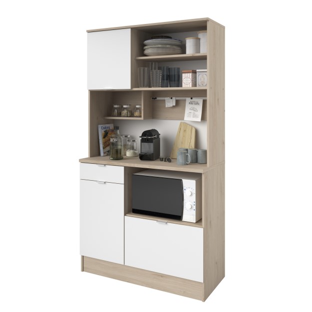 Vaisselier Lydia 100cm, 3 portes & 1 tiroir - blanc/décor de chêne - Image 3