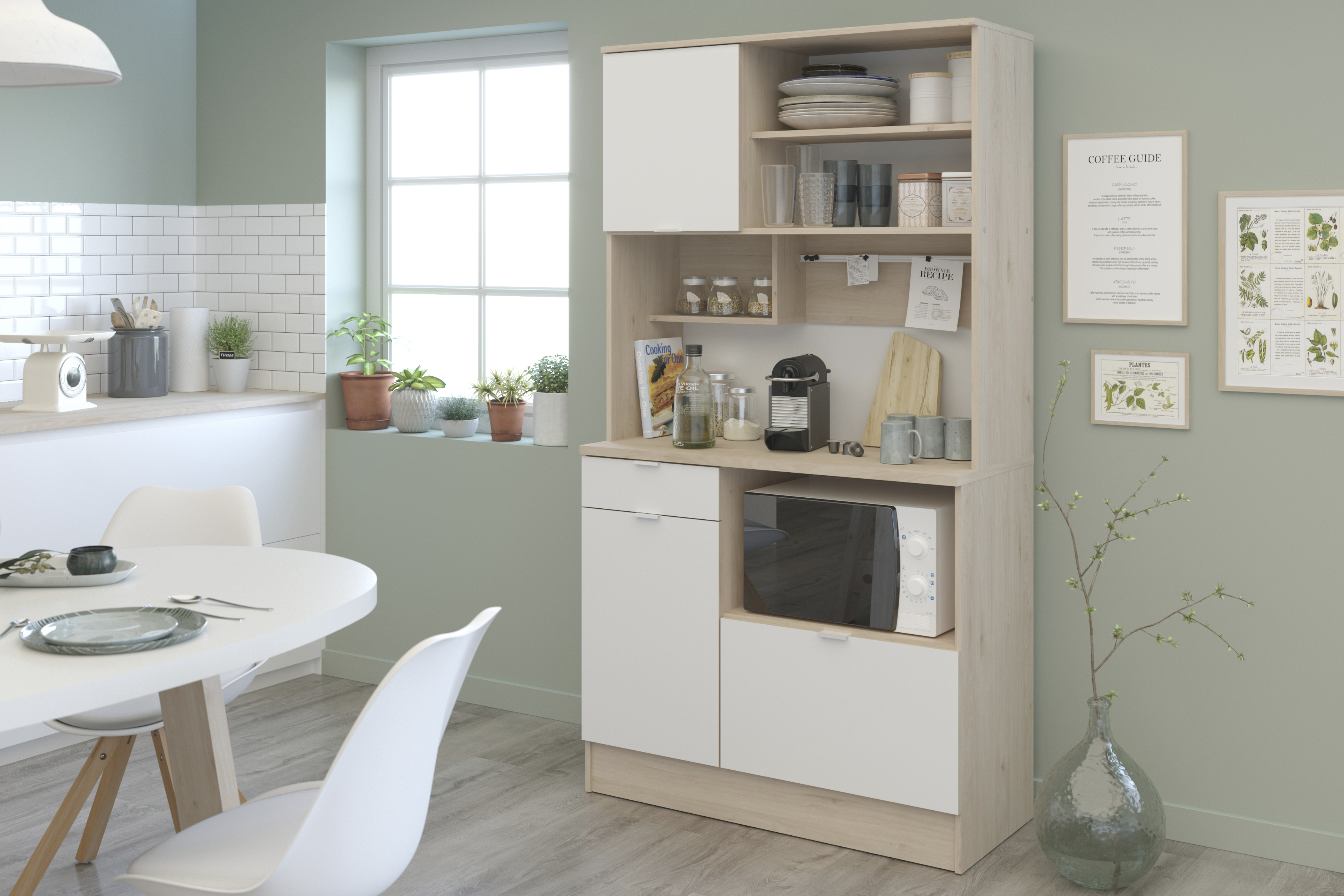 Vaisselier Lydia 100cm, 3 portes & 1 tiroir - blanc/décor de chêne - Image 6