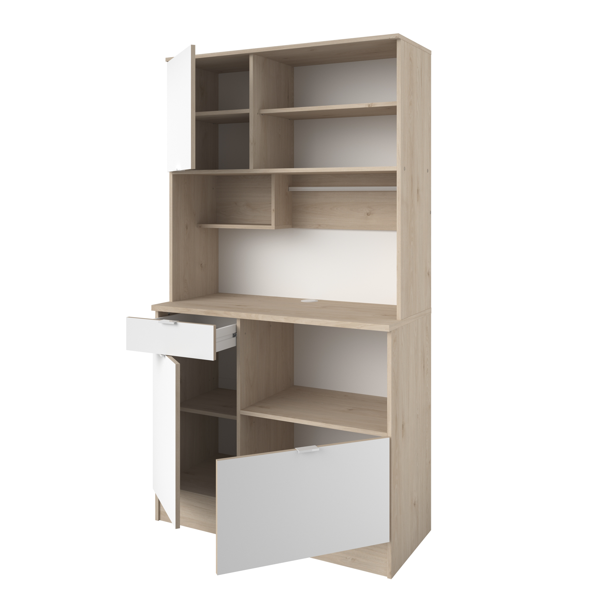 Vaisselier Lydia 100cm, 3 portes & 1 tiroir - blanc/décor de chêne - Image 9