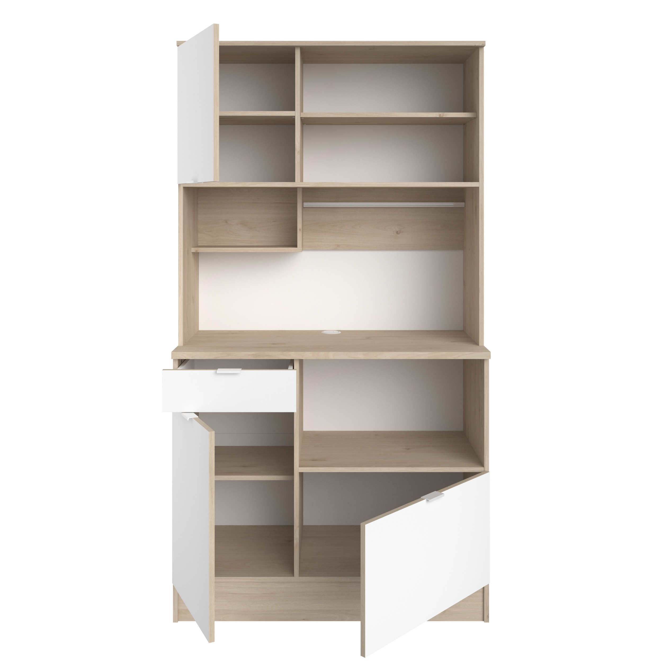 Vaisselier Lydia 100cm, 3 portes & 1 tiroir - blanc/décor de chêne - Image 10