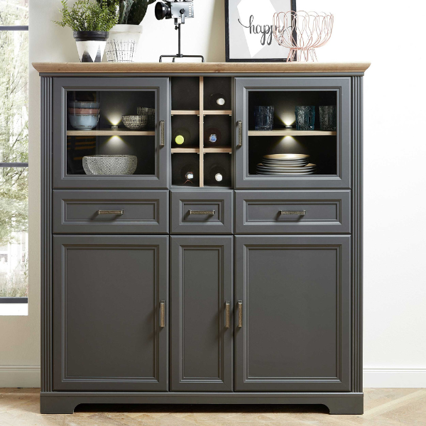 Vaisselier Samine 3 tiroirs, 5 portes & 6 niches - graphite/chêne - Image 1