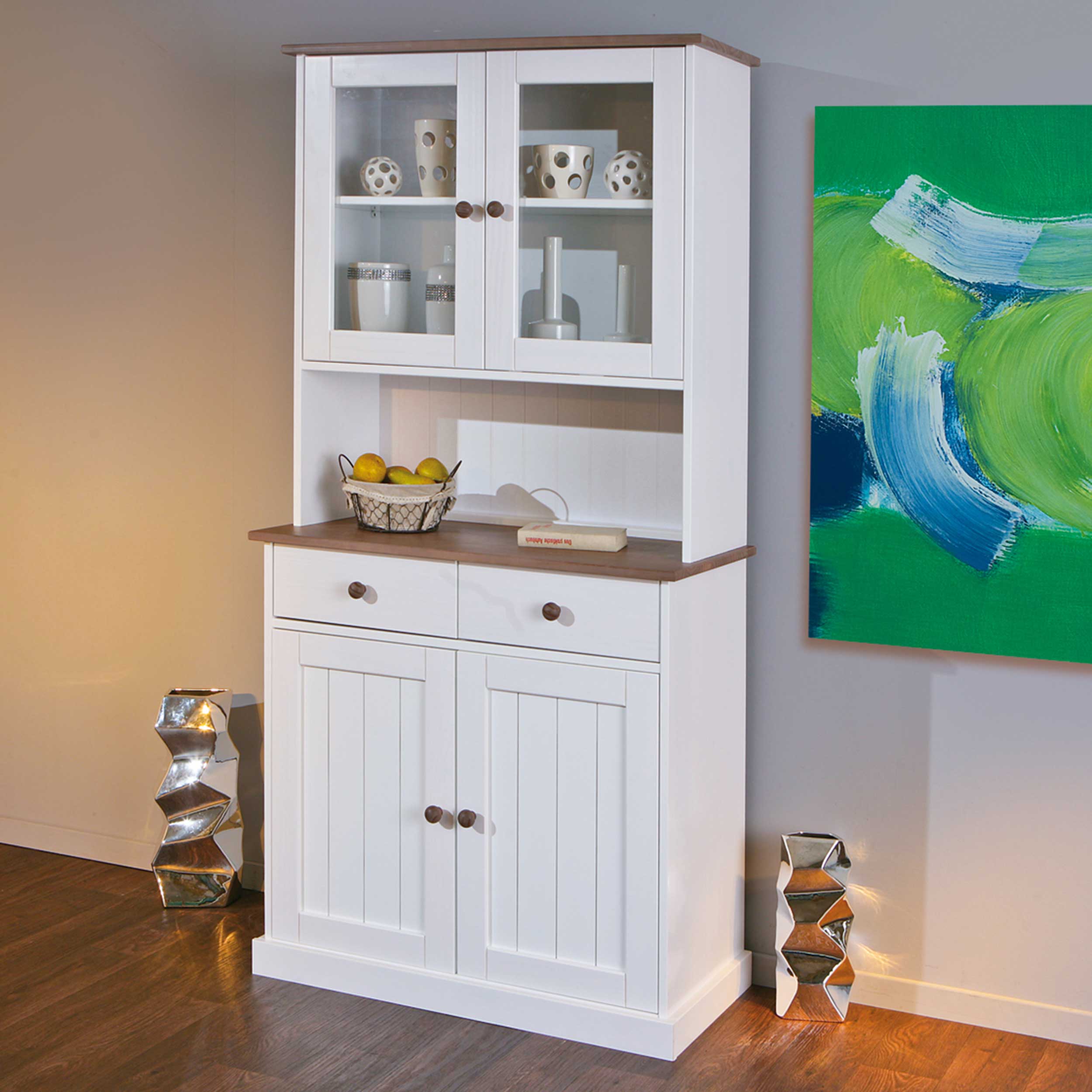 Vaisselier Westerland étroit campagne - blanc/brun - Image 1