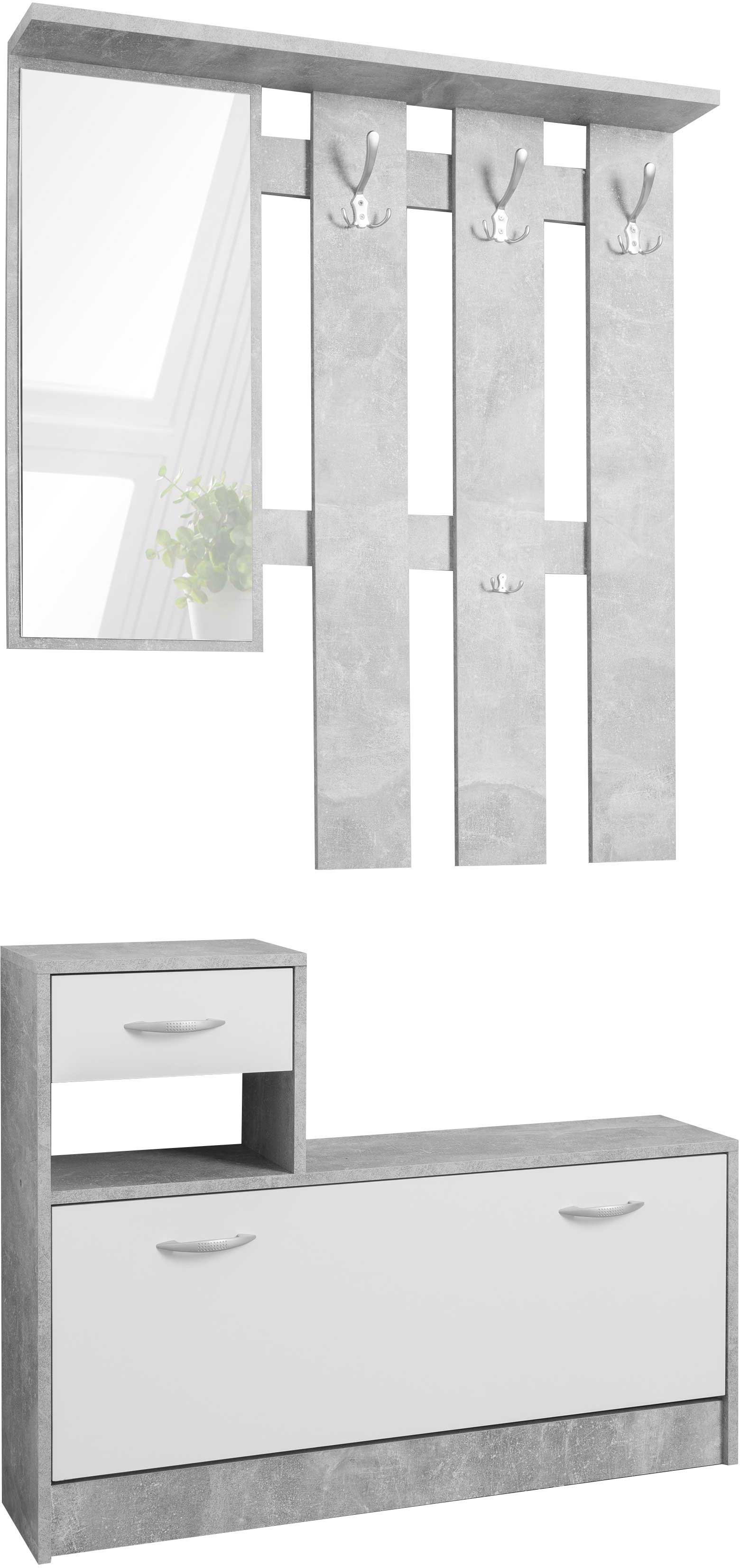 Vestiaire Rudolf (porte-manteau, miroir & armoire à chaussures) - béton/blanc - Image 2