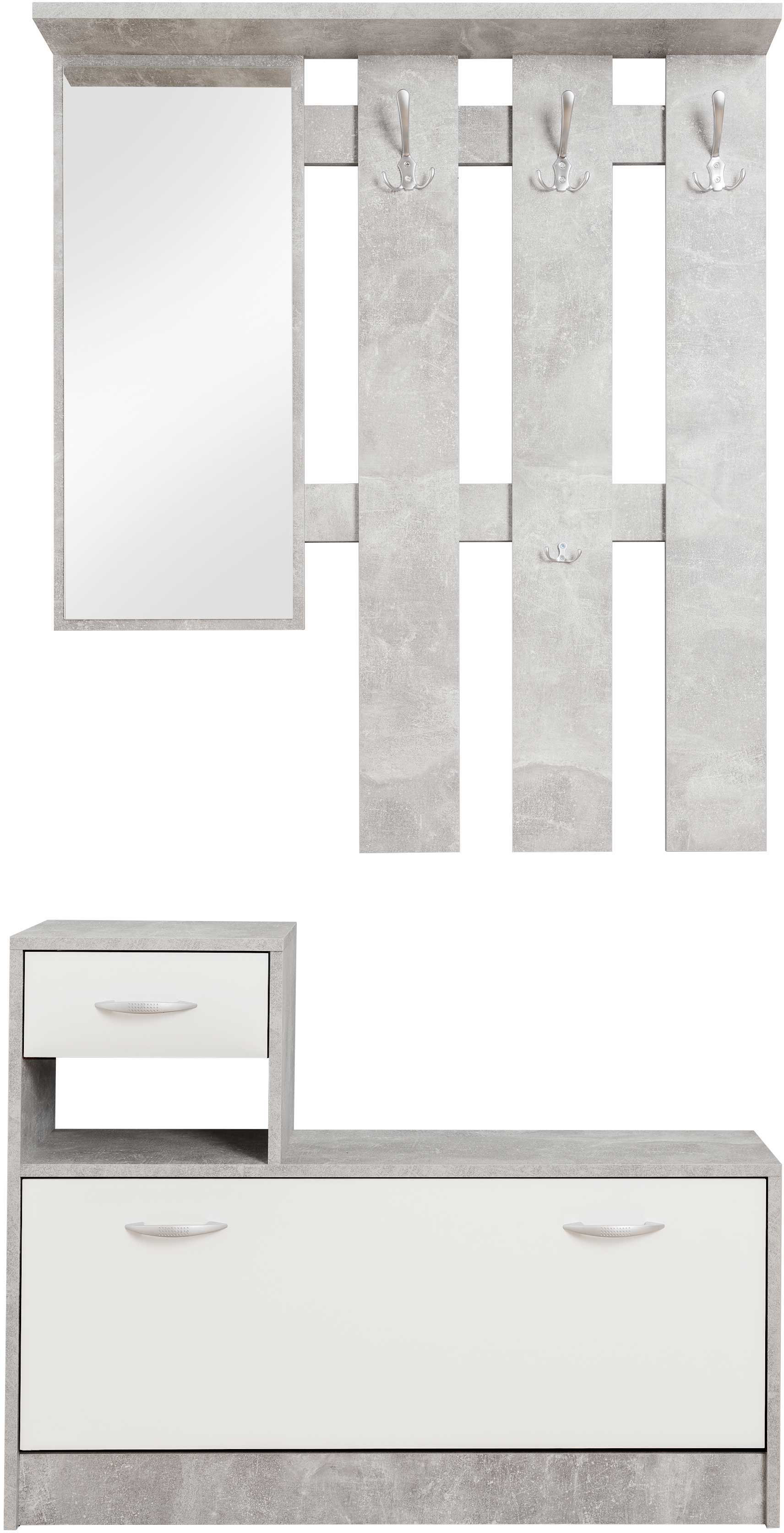 Vestiaire Rudolf (porte-manteau, miroir & armoire à chaussures) - béton/blanc - Image 3