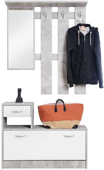 Vestiaire Rudolf (porte-manteau, miroir & armoire à chaussures) - béton/blanc - Image 4