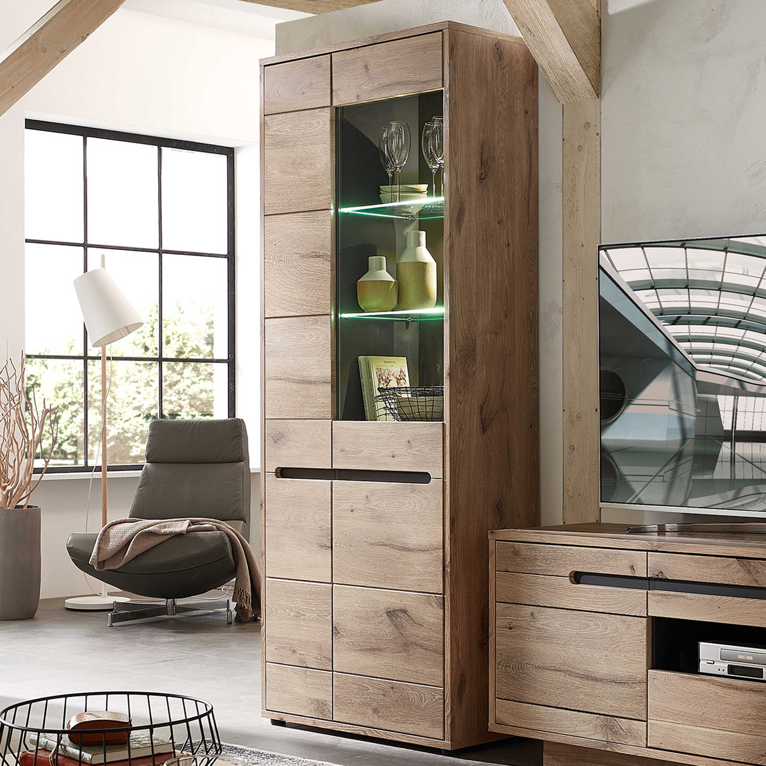 Vitrine Bellini 80cm 2 portes - chêne/anthracite - Image 1